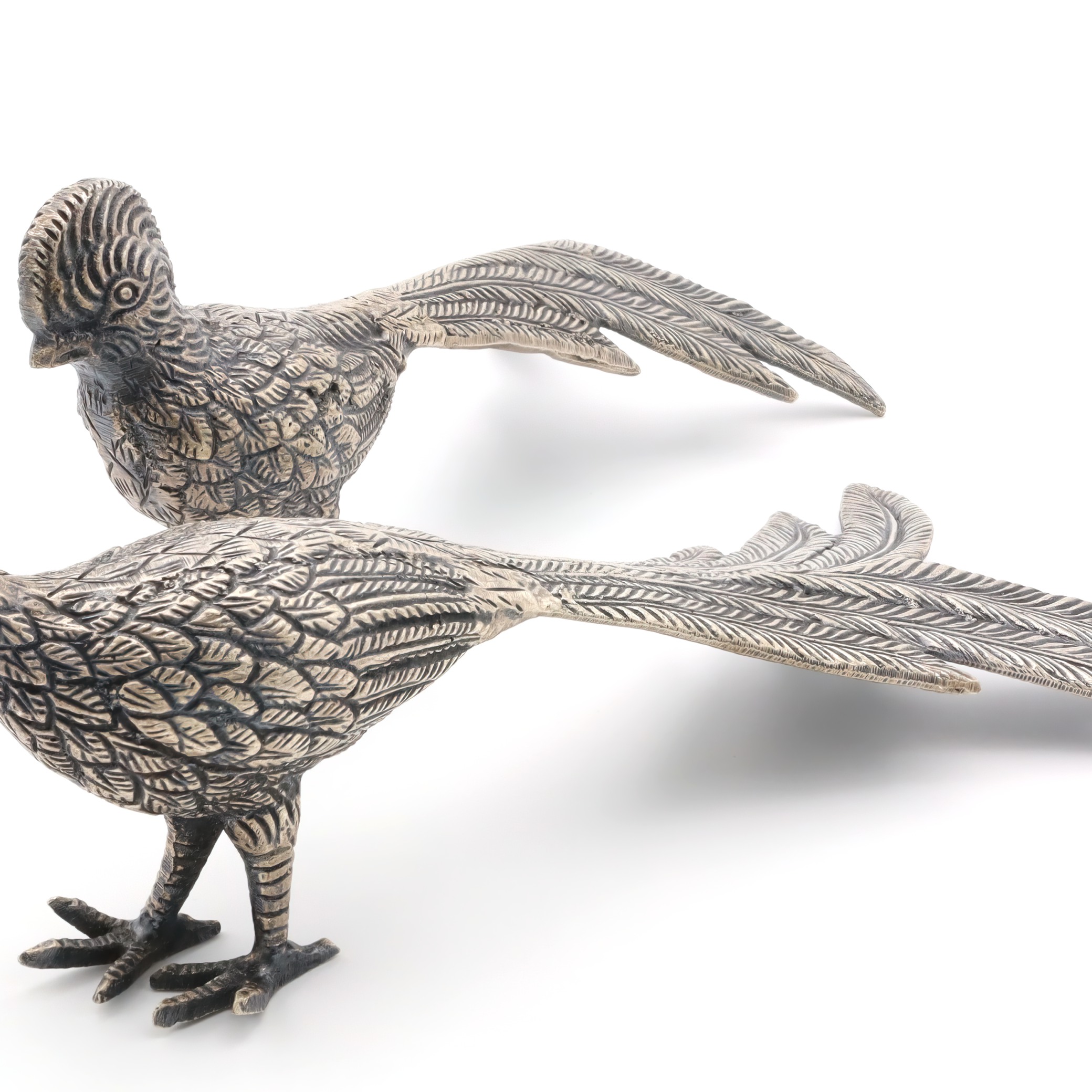 Vintage Metal Pheasant Figurines Detailed View Thumbnail for Vintage Metal Pheasant Figurines - Table Decoration - For Bird Lovers - Rustic Home Decor - Pair Of Pheasants - Animal Collectibles
