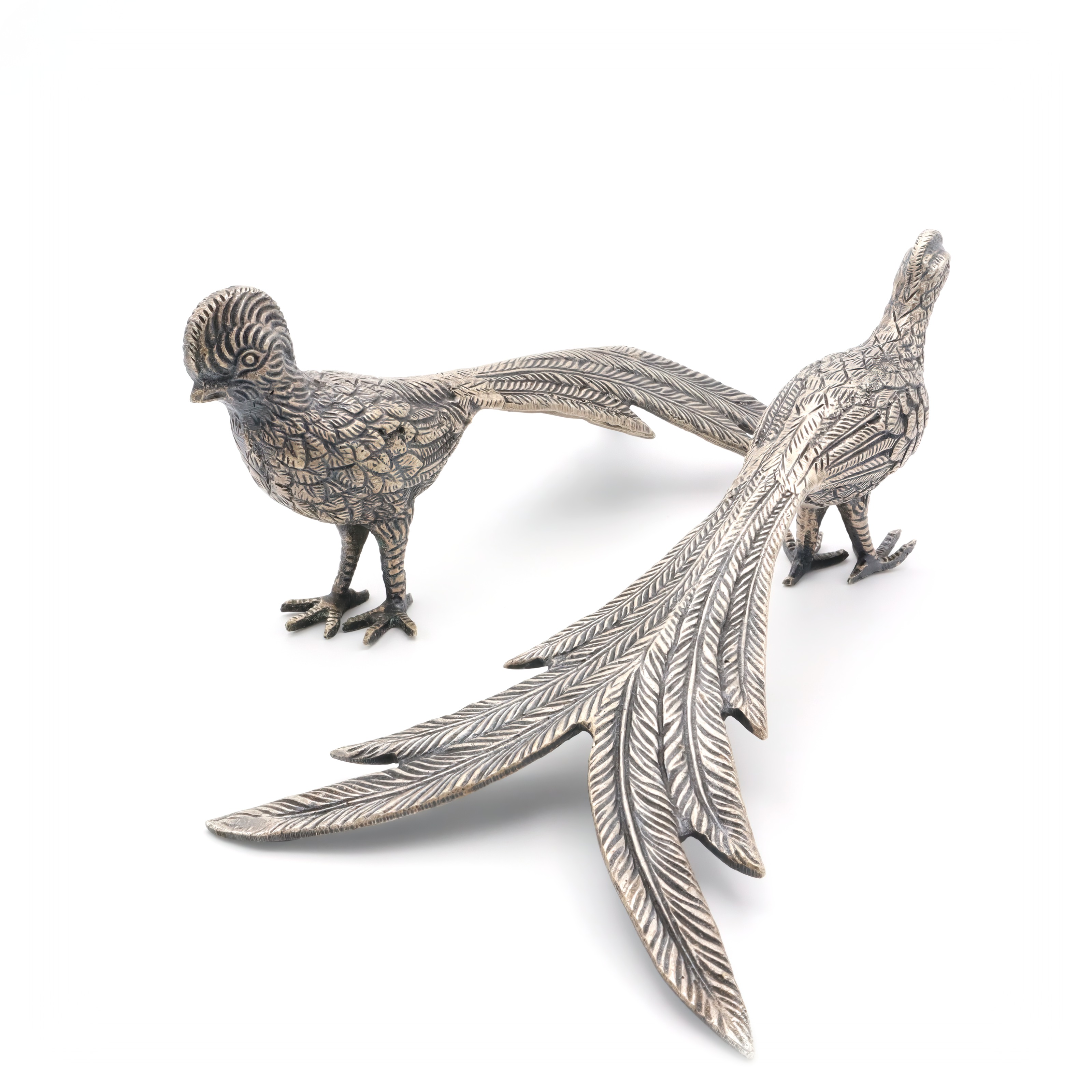 Vintage Metal Pheasant Figurines Detailed View Thumbnail for Vintage Metal Pheasant Figurines - Table Decoration - For Bird Lovers - Rustic Home Decor - Pair Of Pheasants - Animal Collectibles