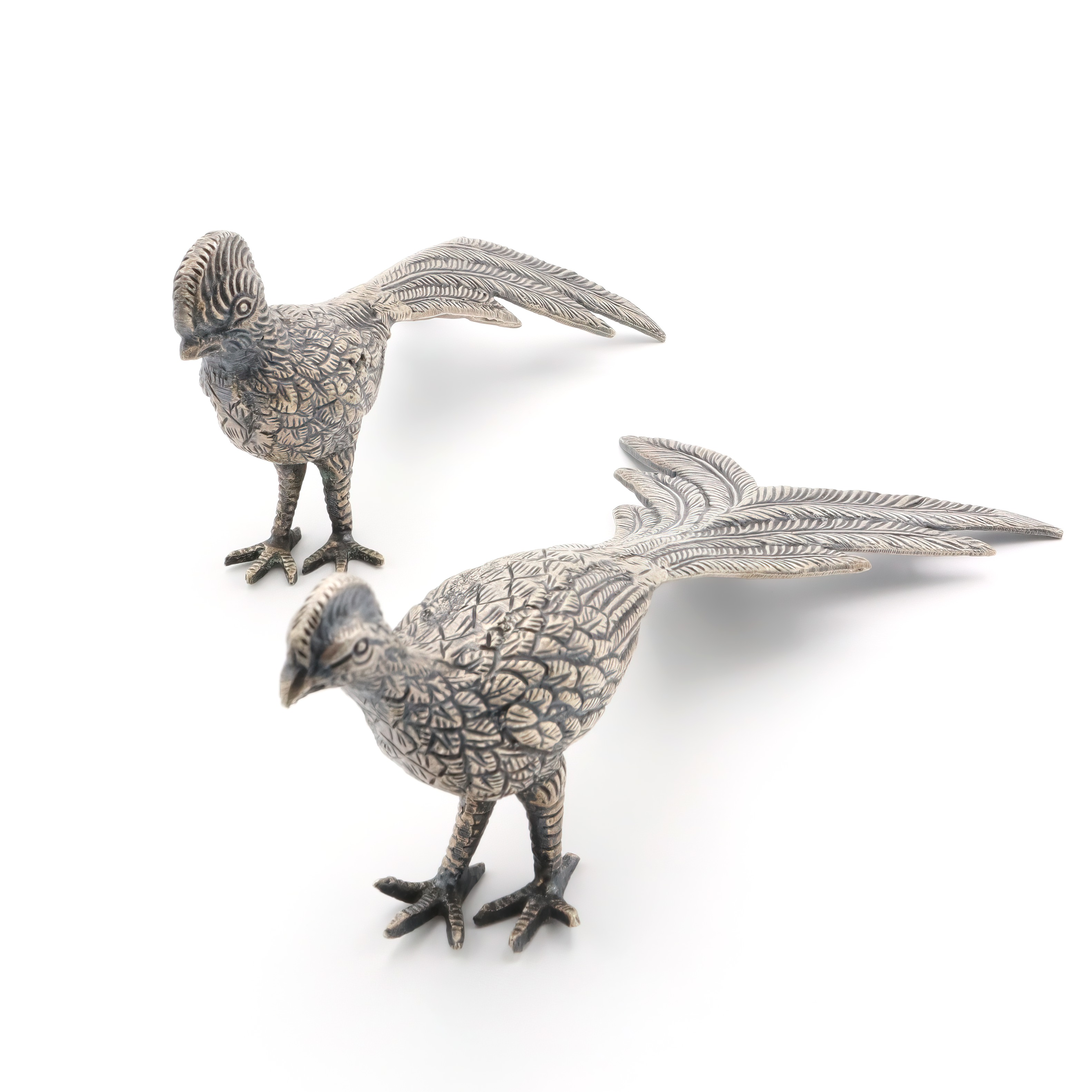 Vintage Metal Pheasant Figurines Detailed View Thumbnail for Vintage Metal Pheasant Figurines - Table Decoration - For Bird Lovers - Rustic Home Decor - Pair Of Pheasants - Animal Collectibles