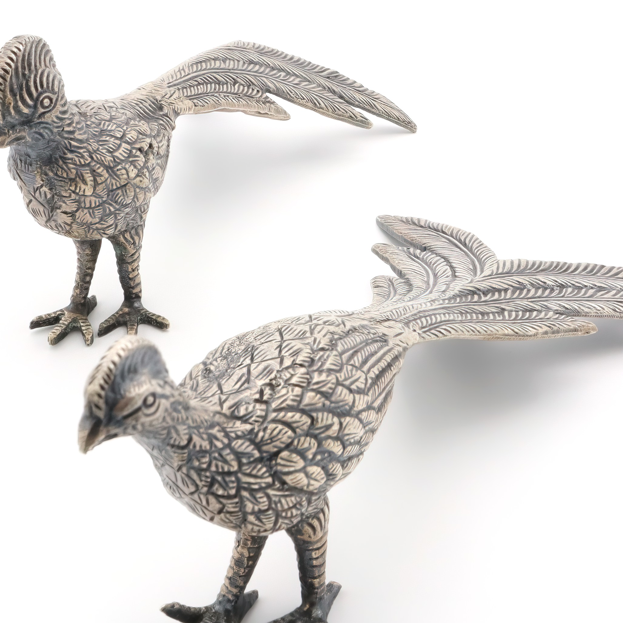 Vintage Metal Pheasant Figurines Detailed View Thumbnail for Vintage Metal Pheasant Figurines - Table Decoration - For Bird Lovers - Rustic Home Decor - Pair Of Pheasants - Animal Collectibles