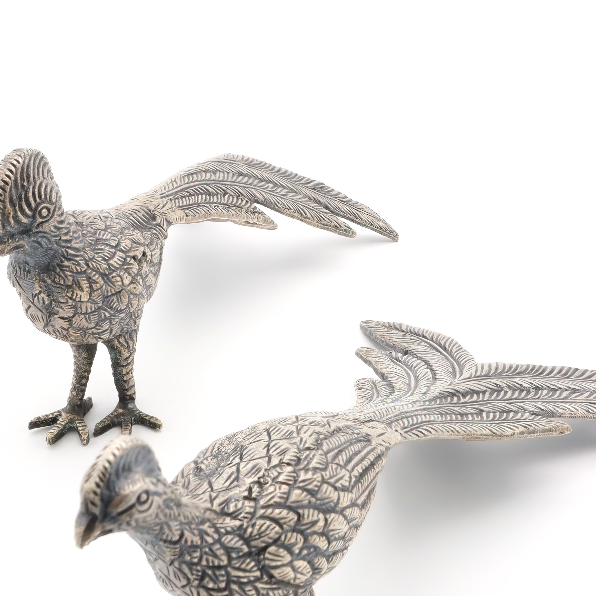 Detailed View Vintage Metal Pheasant Figurines Thumbnail for Vintage Metal Pheasant Figurines - Table Decoration - For Bird Lovers - Rustic Home Decor - Pair Of Pheasants - Animal Collectibles