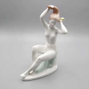 Retro Nude Figurine With Raised Arms - Vintage 1960s Porcelain Nude Lady Statue - Mid Century Modern Home Decor - Retro Glamour Figurine