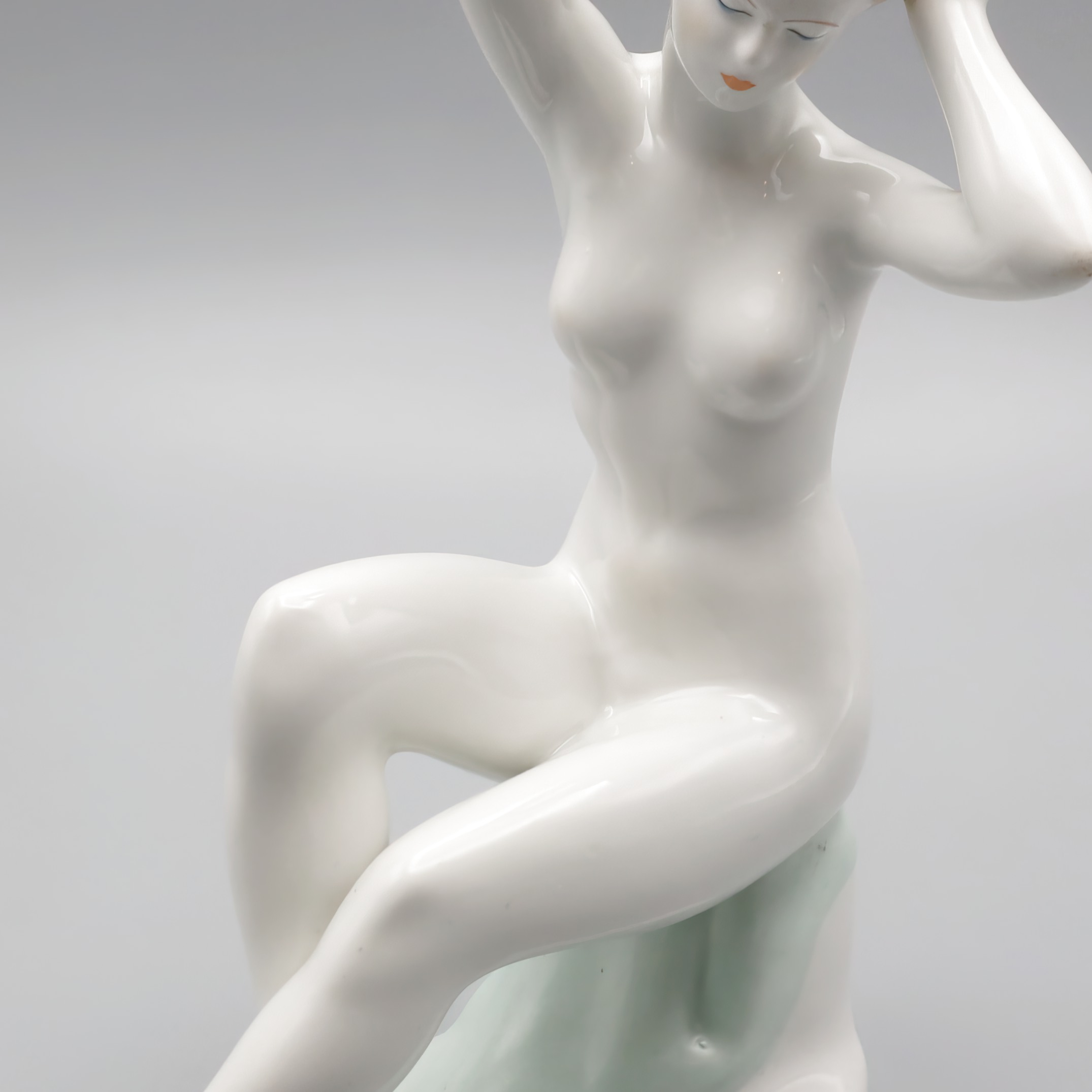 Retro Nude Figurine With Raised Arms - Vintage 1960s Porcelain Nude Lady Statue - Mid Century Modern Home Decor - Retro Glamour Figurine