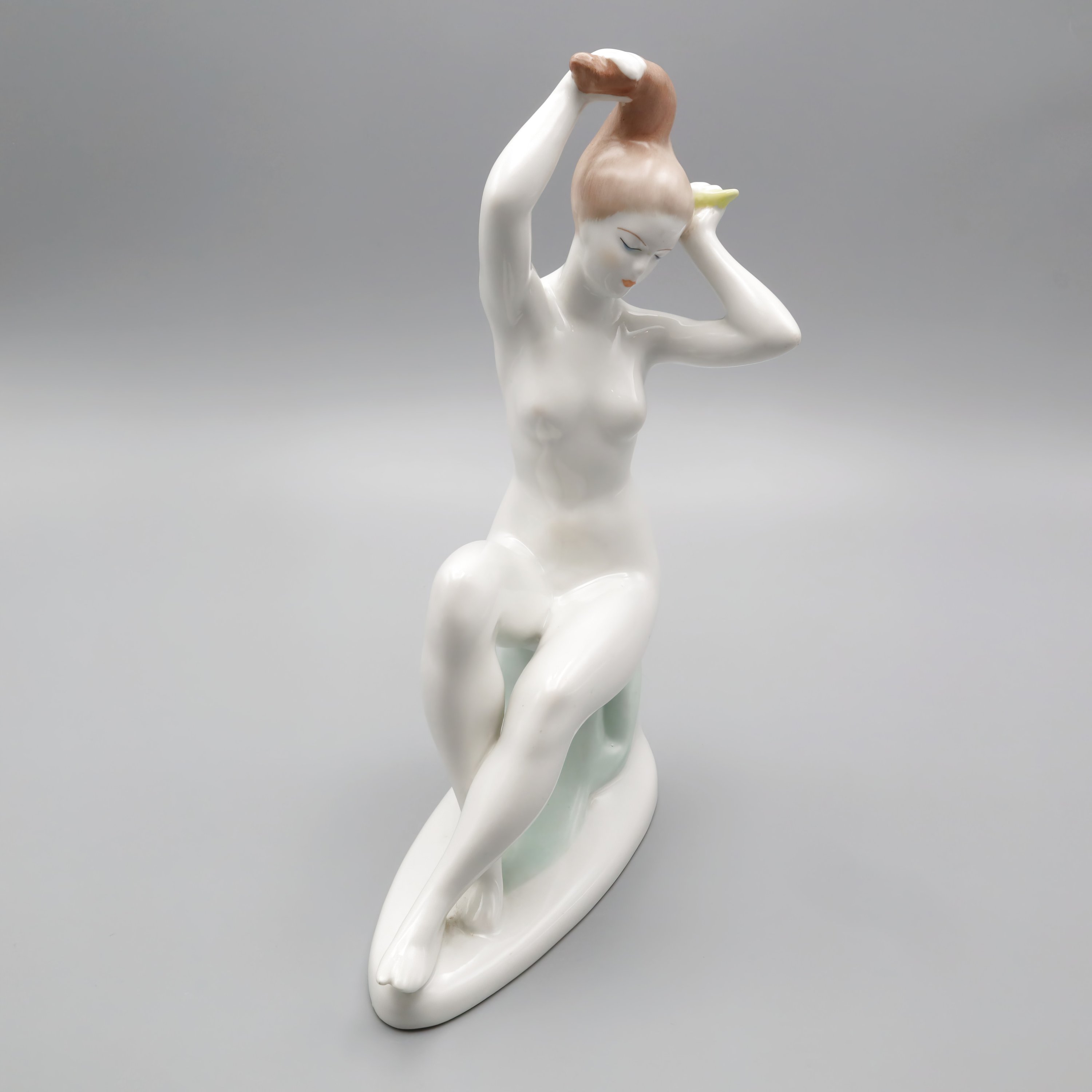 Retro Nude Figurine With Raised Arms - Vintage 1960s Porcelain Nude Lady Statue - Mid Century Modern Home Decor - Retro Glamour Figurine