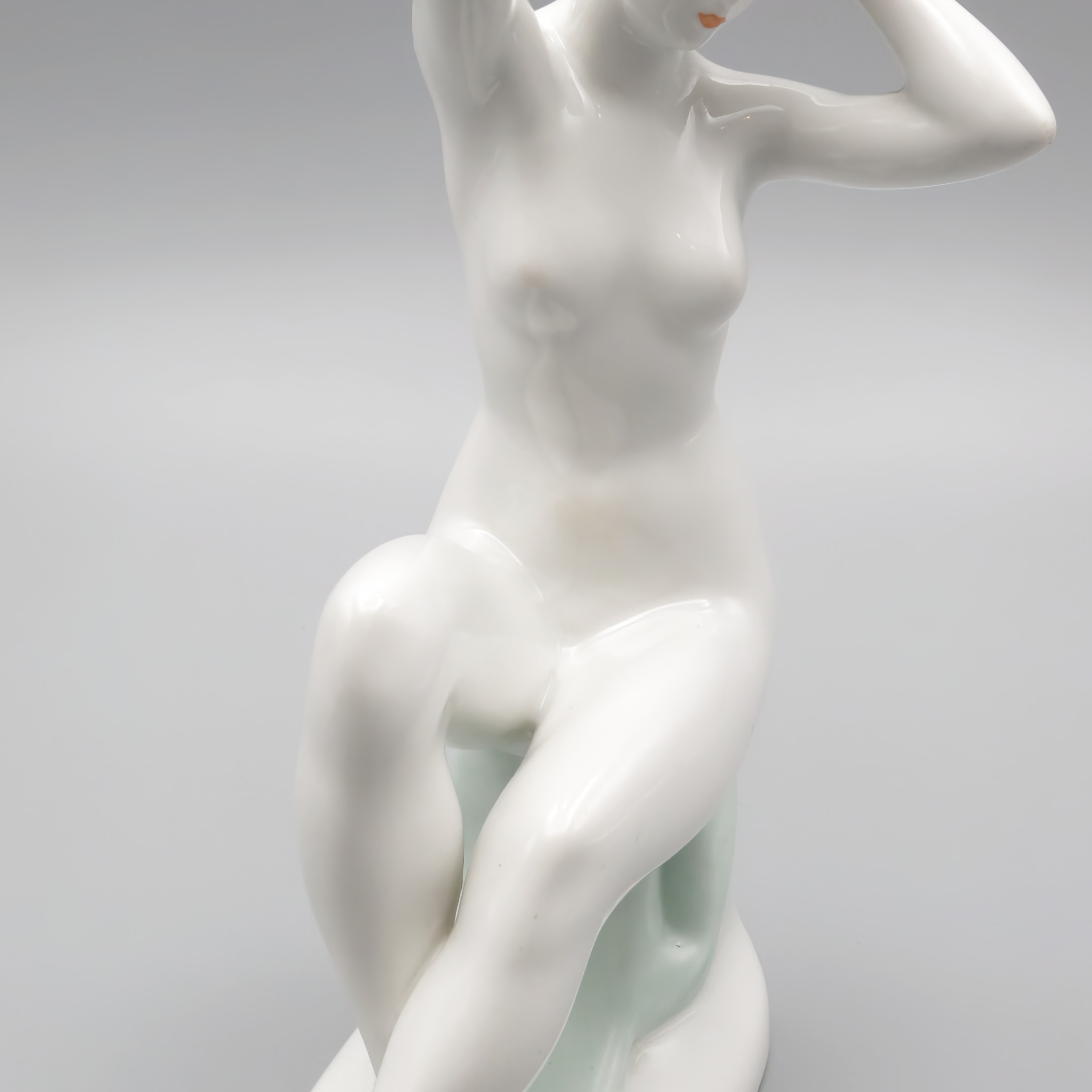 Retro Nude Figurine With Raised Arms - Vintage 1960s Porcelain Nude Lady Statue - Mid Century Modern Home Decor - Retro Glamour Figurine