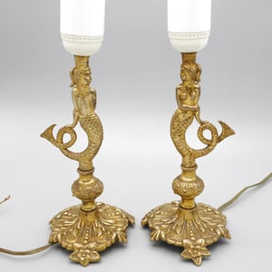 Vintage Bronze Lamp - Solid Bronze Pair Of Sirens Vintage 1950s - Mid Century Lighting - Retro Home Decor - Antique Style Lamp