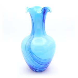 Large Blue Crystal Vase Murano - Italian Glass Art - Hand Blown Vintage Vase - Mid Century Modern Home Decor