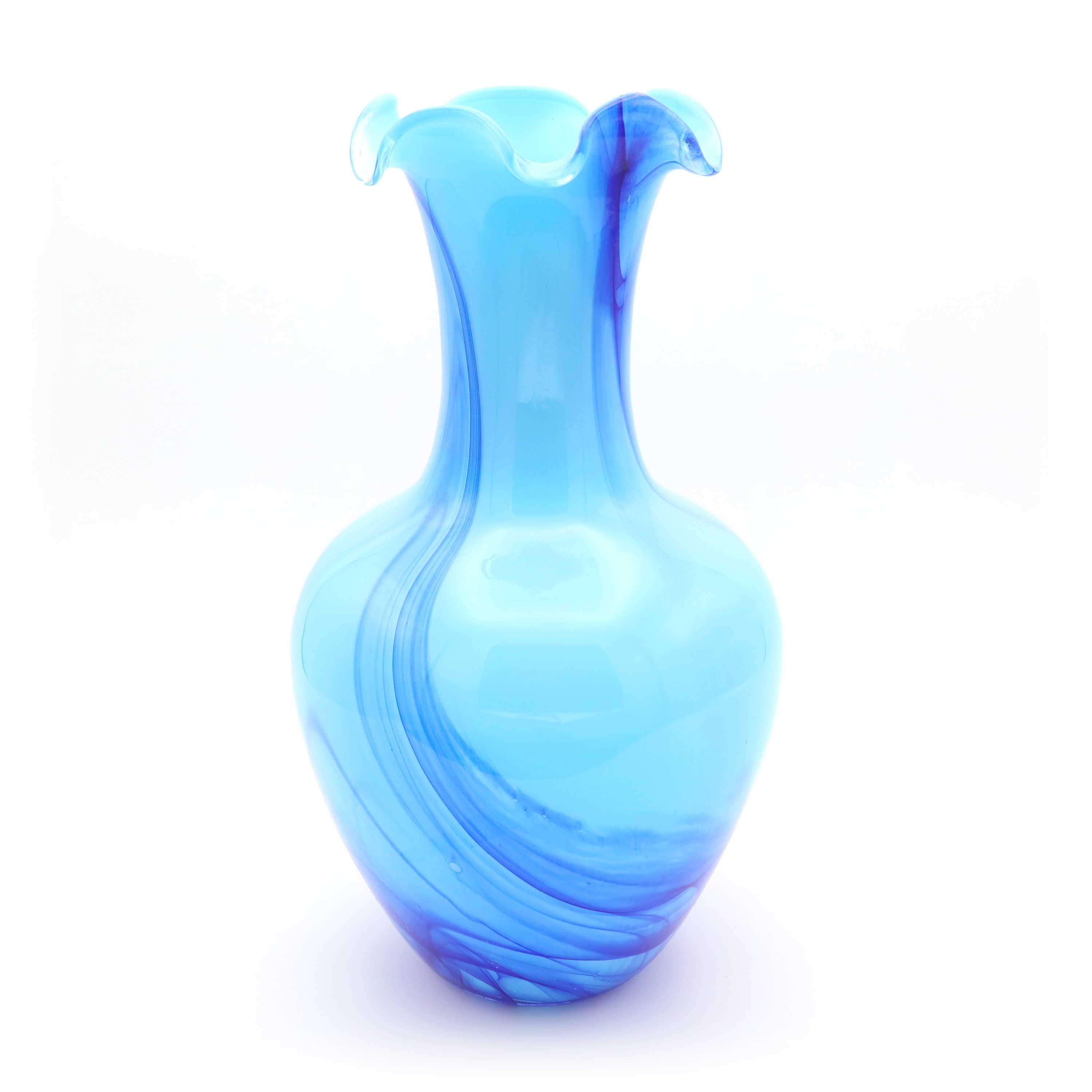 Large Blue Crystal Vase Murano - Italian Glass Art - Hand Blown Vintage Vase - Mid Century Modern Home Decor