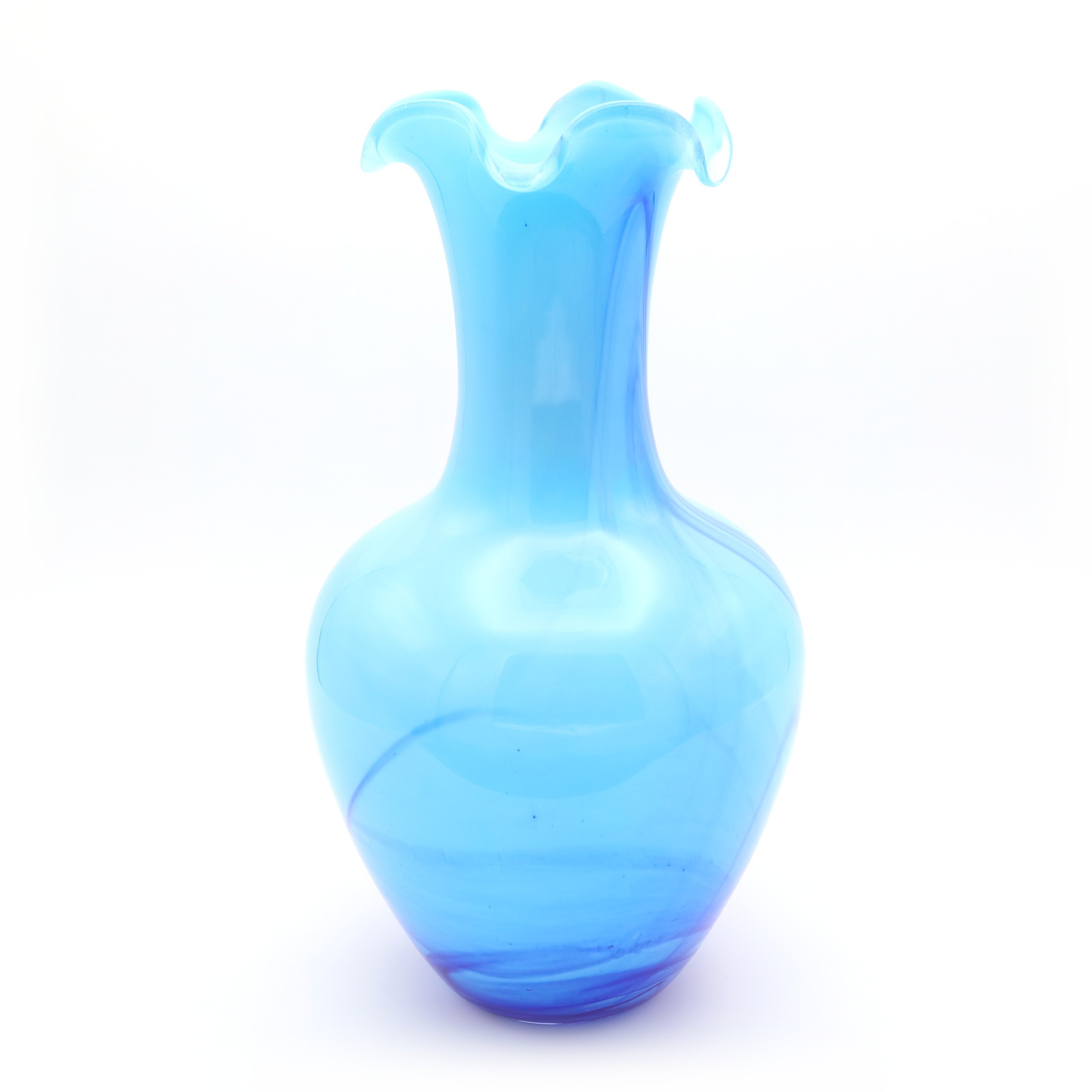 Large Blue Crystal Vase Murano - Italian Glass Art - Hand Blown Vintage Vase - Mid Century Modern Home Decor