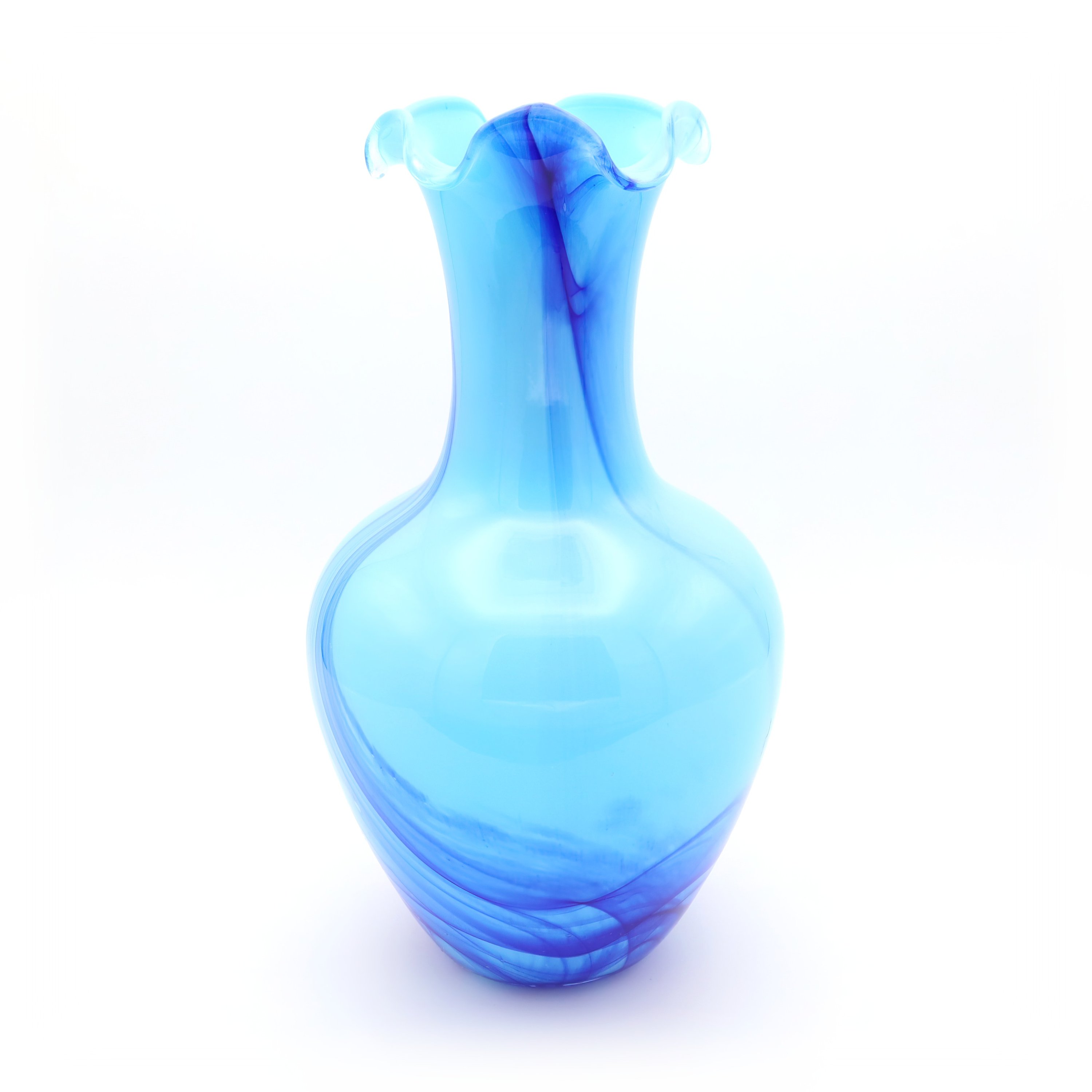 Large Blue Crystal Vase Murano - Italian Glass Art - Hand Blown Vintage Vase - Mid Century Modern Home Decor