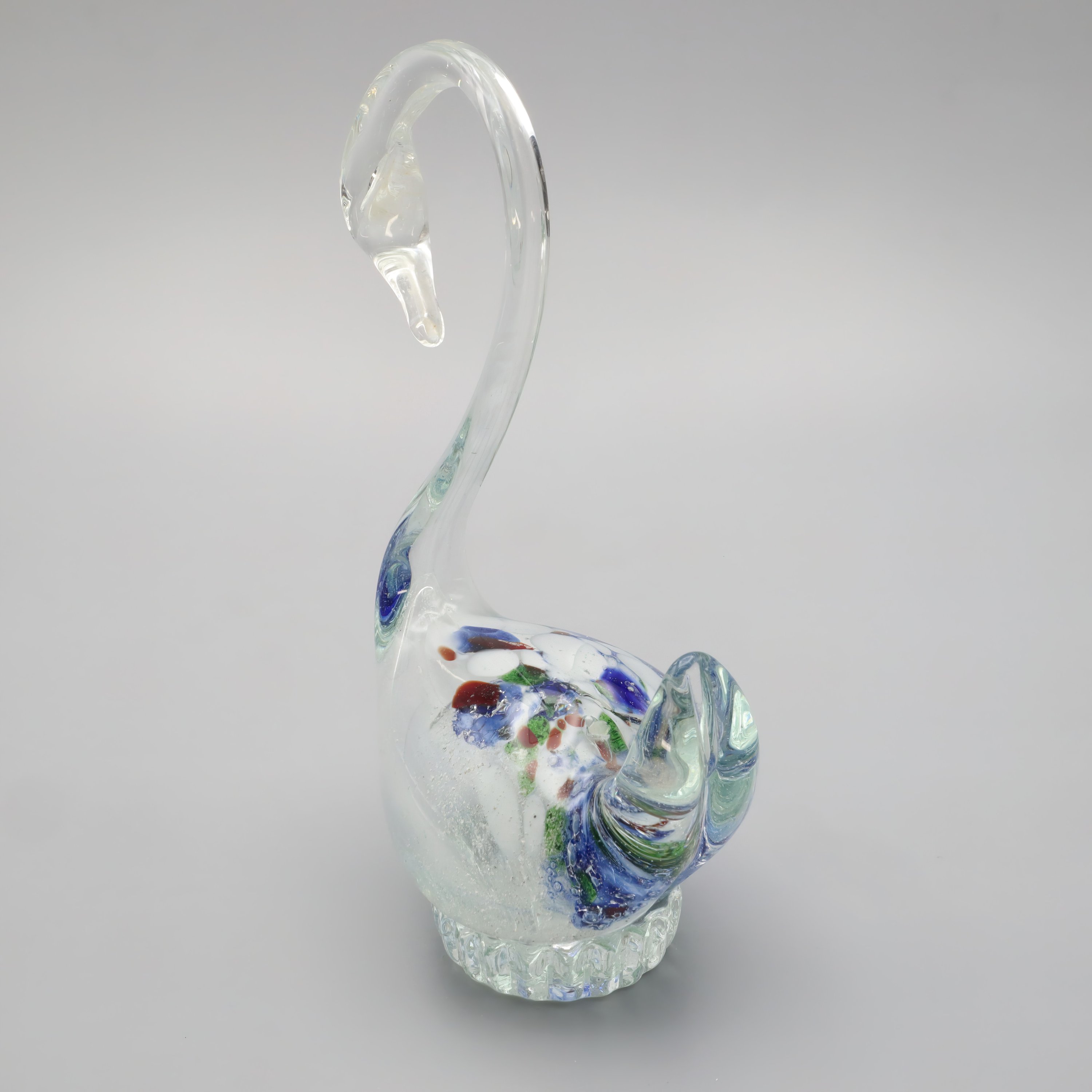 Murano Glass Blown Crystal Swan - Large Bird Figurine - Venetian Art Glass Decor - Vintage Glass Figurine - Handcrafted Italian Collectible