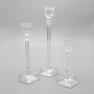 Set Of Art Deco Crystal Glass Candlesticks - Modernist Candelabre Set Of 3 - Vintage Candle Holders - Geometric Glass Decor