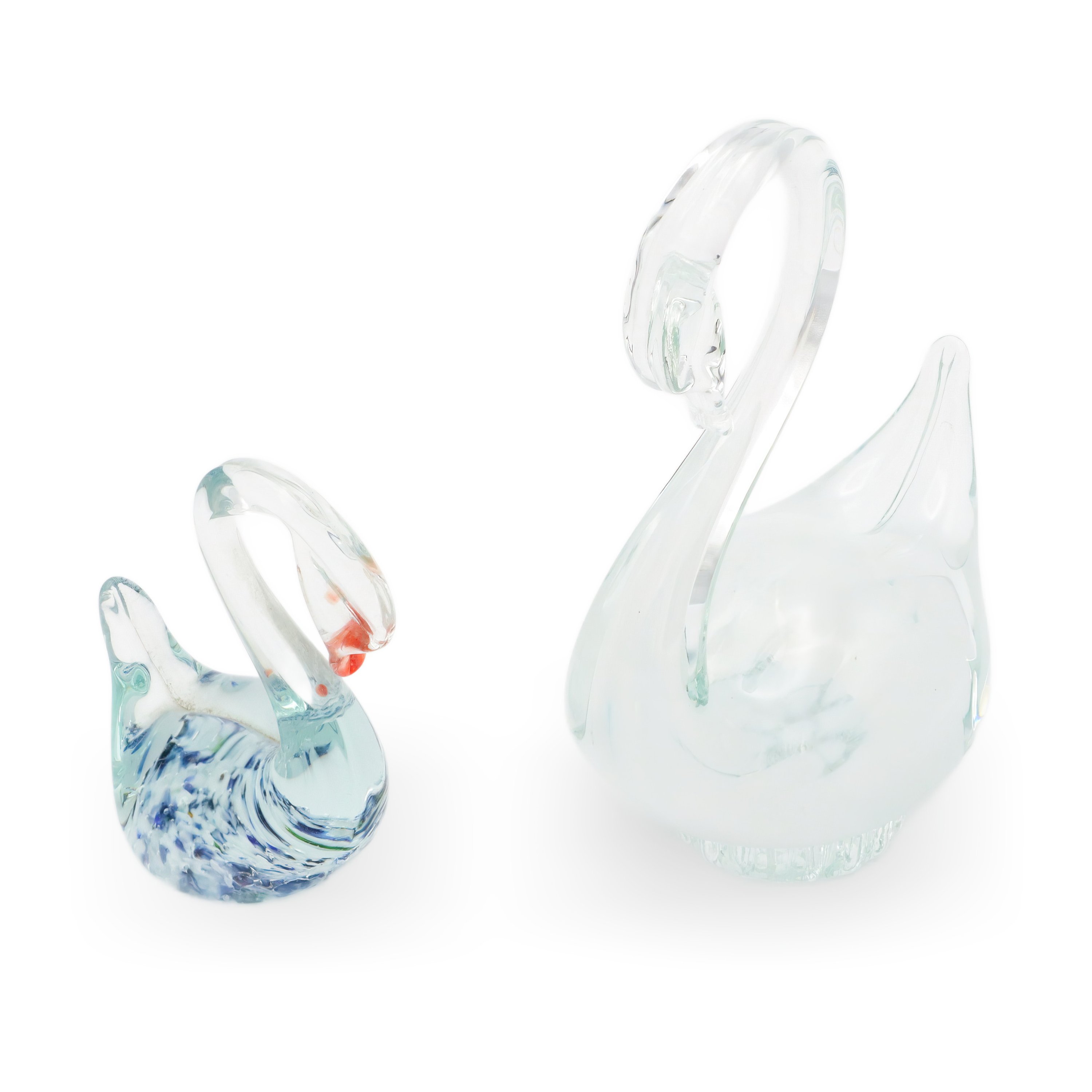 Pair Of Murano Glass Swans - Vintage Italian Art Glass - Hand Blown Glass Swans - Mid Century Modern Decor - Collectible Murano Figurines