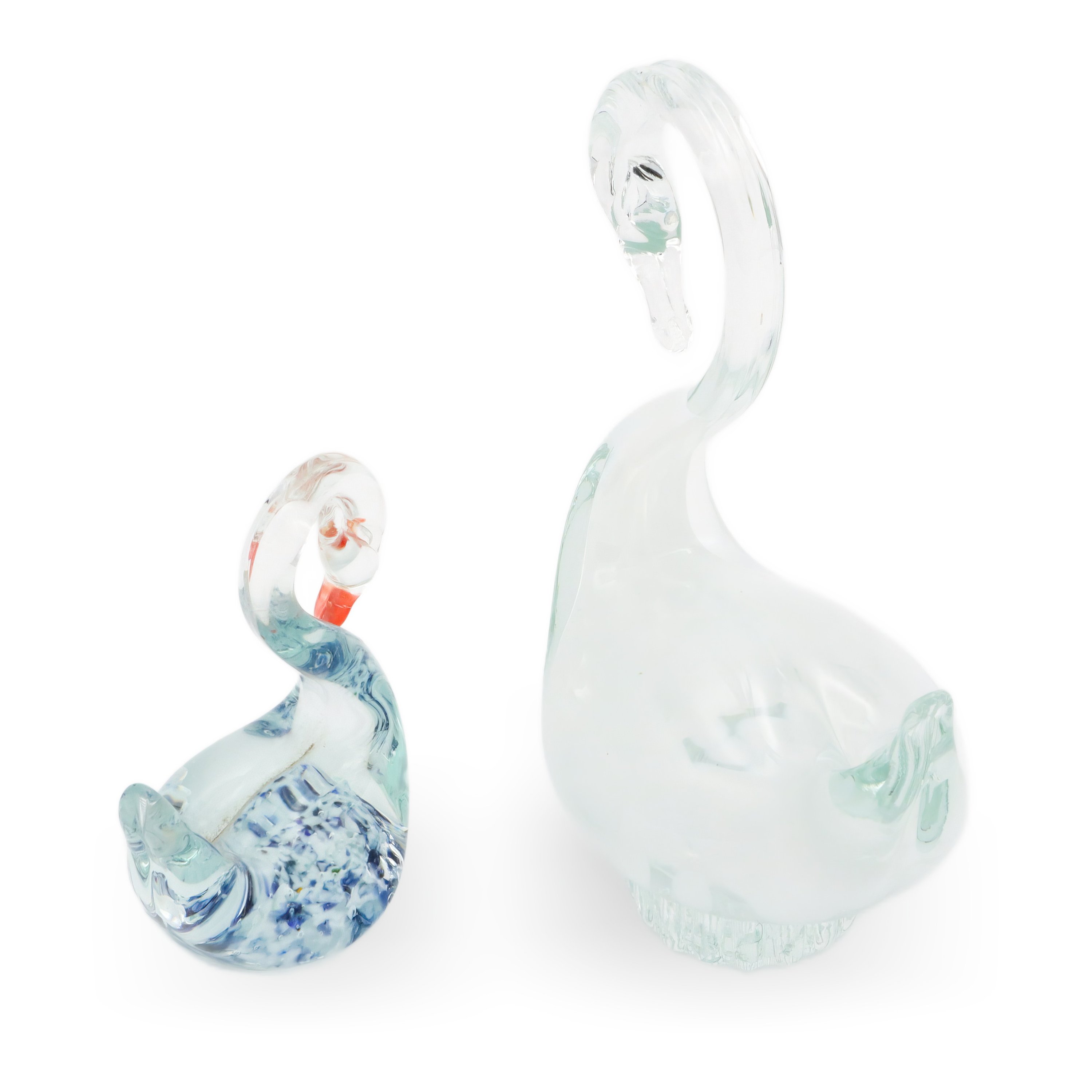 Pair Of Murano Glass Swans - Vintage Italian Art Glass - Hand Blown Glass Swans - Mid Century Modern Decor - Collectible Murano Figurines