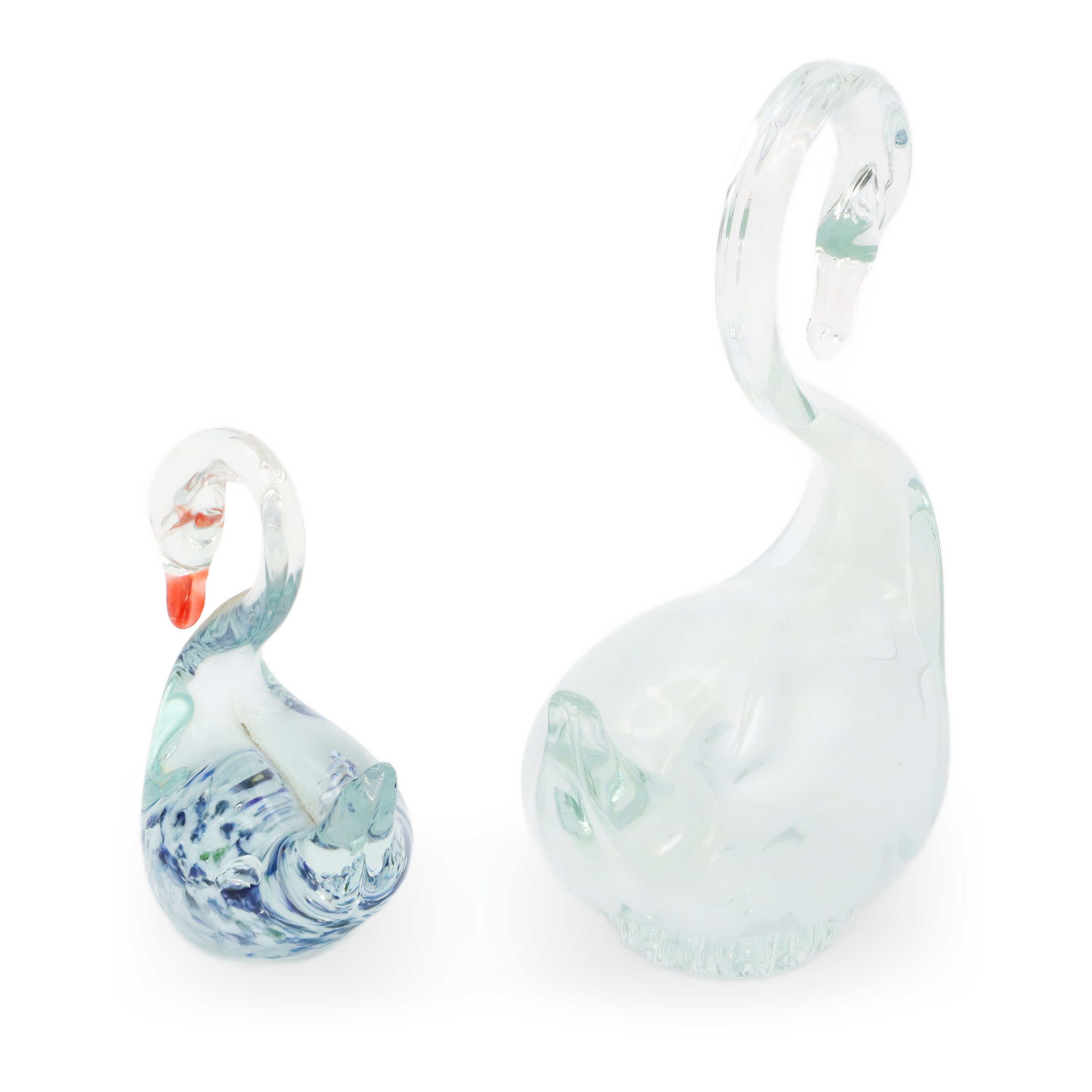 Pair Of Murano Glass Swans - Vintage Italian Art Glass - Hand Blown Glass Swans - Mid Century Modern Decor - Collectible Murano Figurines