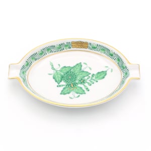 Herend Apponyi Green Ash Tray - Chinese Bouquet Green Trinket Tray - Vintage Porcelain Dish - Hungarian Porcelain Collectible - Decorative Plate