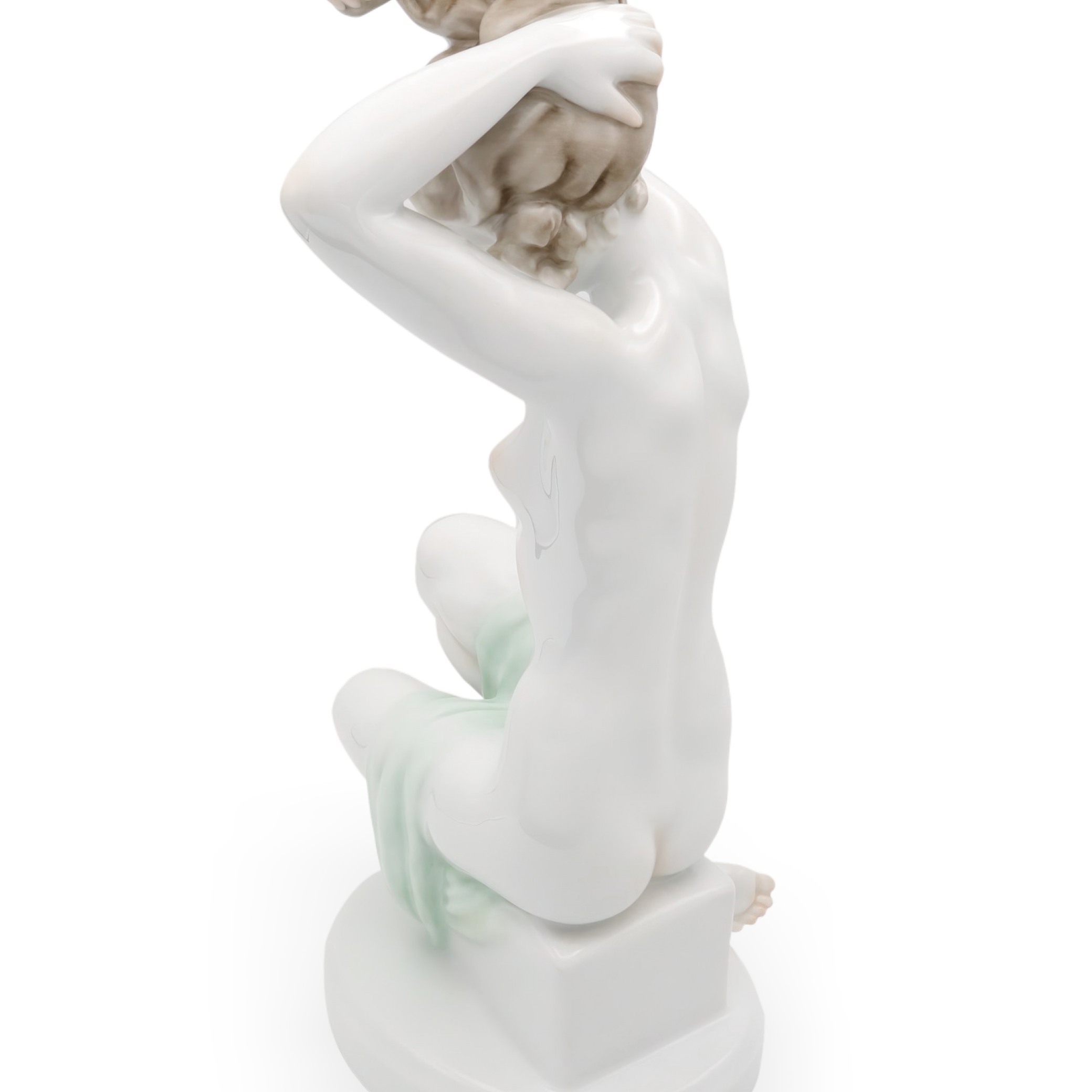 Herend Bathing Woman Porcelain Figurine Detailed View Thumbnail for Herend Bathing Woman - Porcelain Art Deco Nude Statue - Vintage Figurine - Collectible Sculpture - Hungarian Porcelain - Home Decor