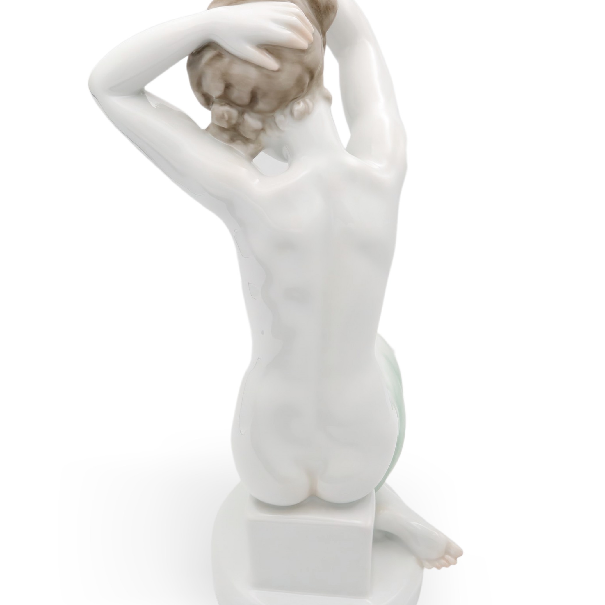 Herend Bathing Woman Porcelain Figurine Detailed Back View Thumbnail for Herend Bathing Woman - Porcelain Art Deco Nude Statue - Vintage Figurine - Collectible Sculpture - Hungarian Porcelain - Home Decor
