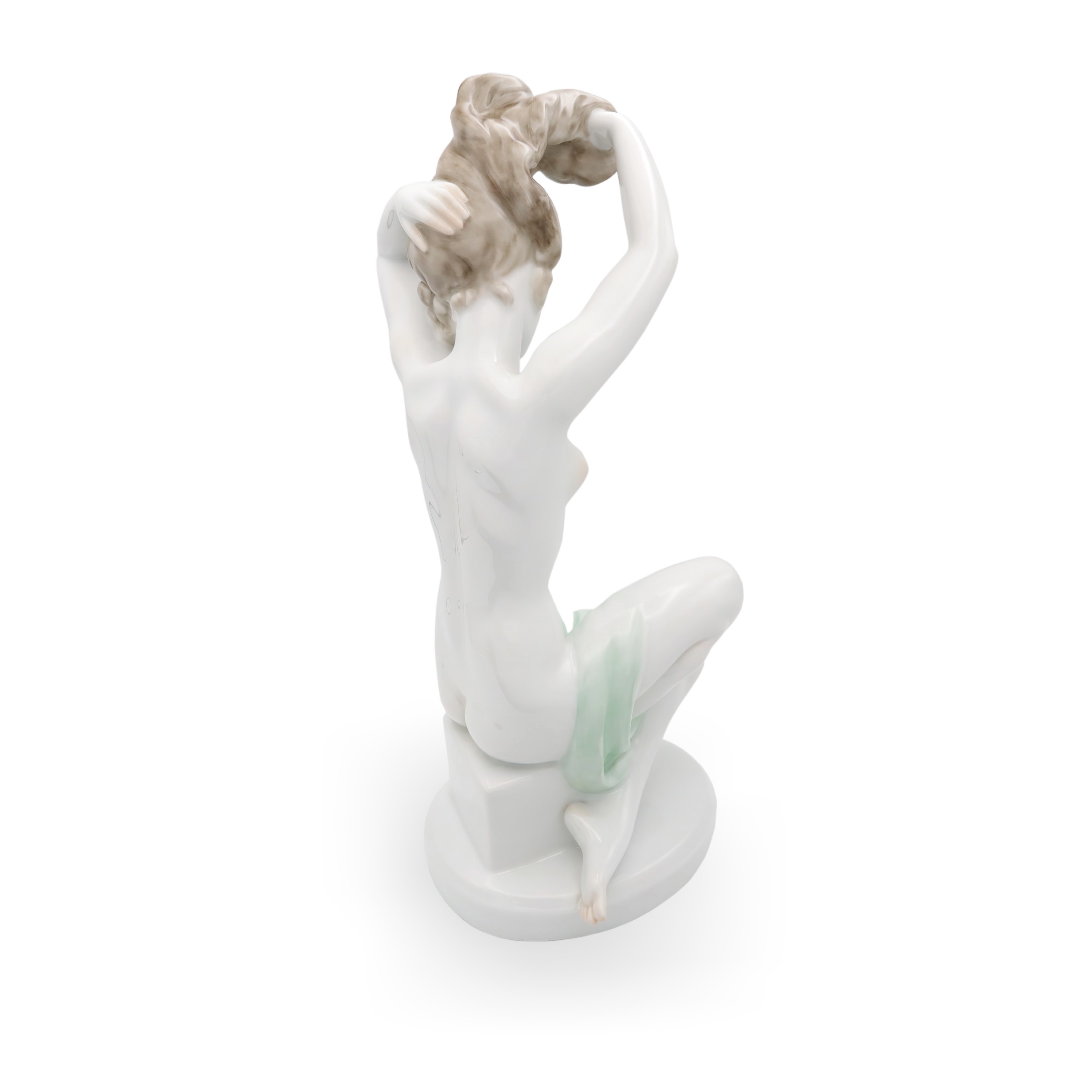 Herend Bathing Woman Porcelain Figurine Detailed View Thumbnail for Herend Bathing Woman - Porcelain Art Deco Nude Statue - Vintage Figurine - Collectible Sculpture - Hungarian Porcelain - Home Decor