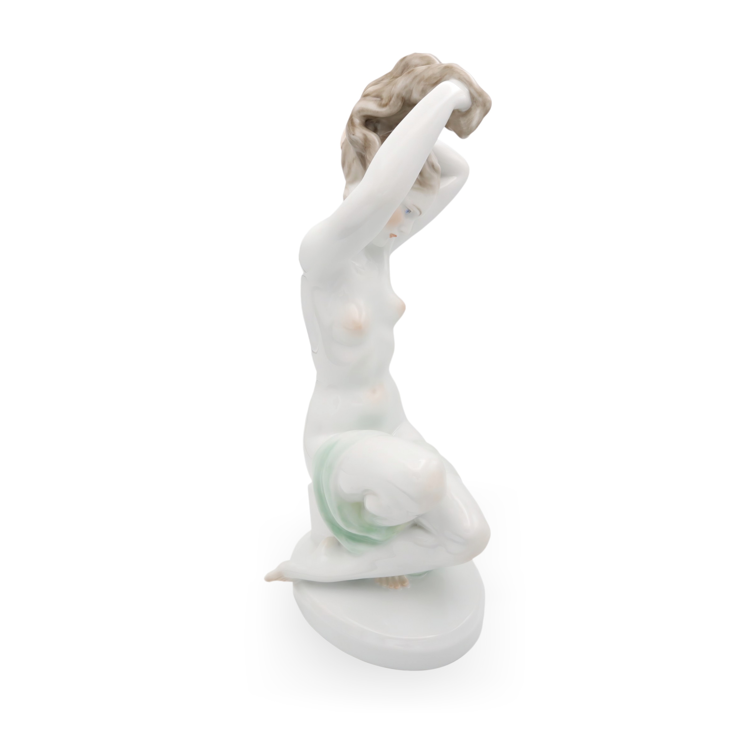 Herend Bathing Woman Porcelain Figurine Detailed View Thumbnail for Herend Bathing Woman - Porcelain Art Deco Nude Statue - Vintage Figurine - Collectible Sculpture - Hungarian Porcelain - Home Decor