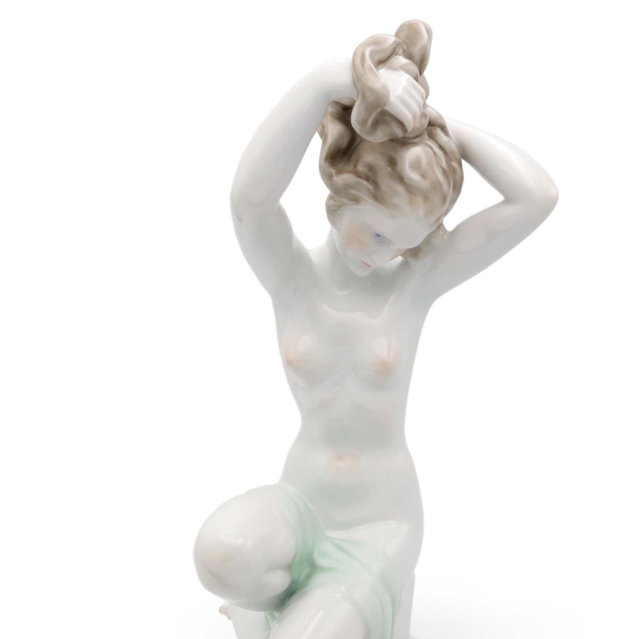 Herend Bathing Woman Porcelain Figurine Detailed View Thumbnail for Herend Bathing Woman - Porcelain Art Deco Nude Statue - Vintage Figurine - Collectible Sculpture - Hungarian Porcelain - Home Decor
