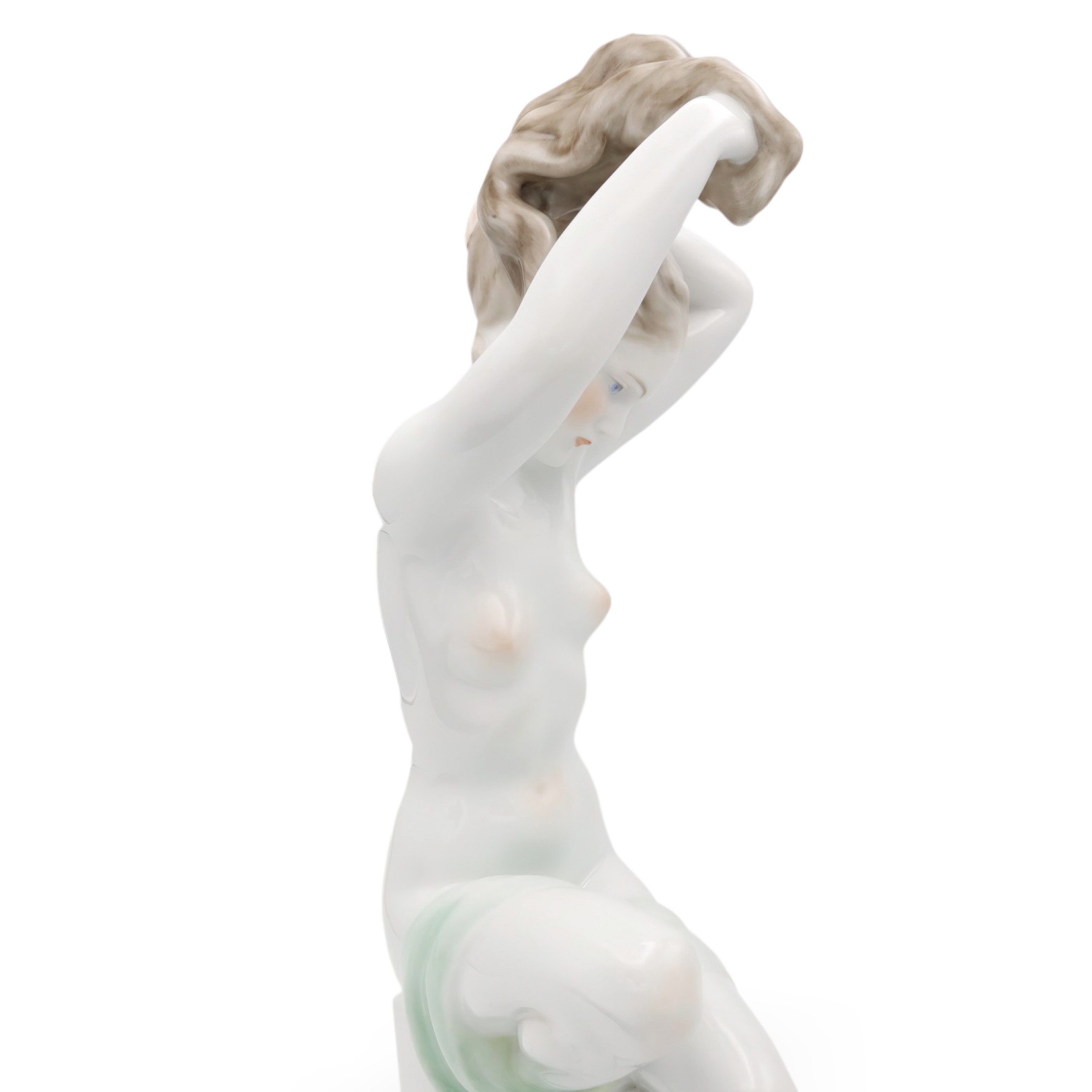 Herend Bathing Woman Porcelain Figurine Detailed View Thumbnail for Herend Bathing Woman - Porcelain Art Deco Nude Statue - Vintage Figurine - Collectible Sculpture - Hungarian Porcelain - Home Decor