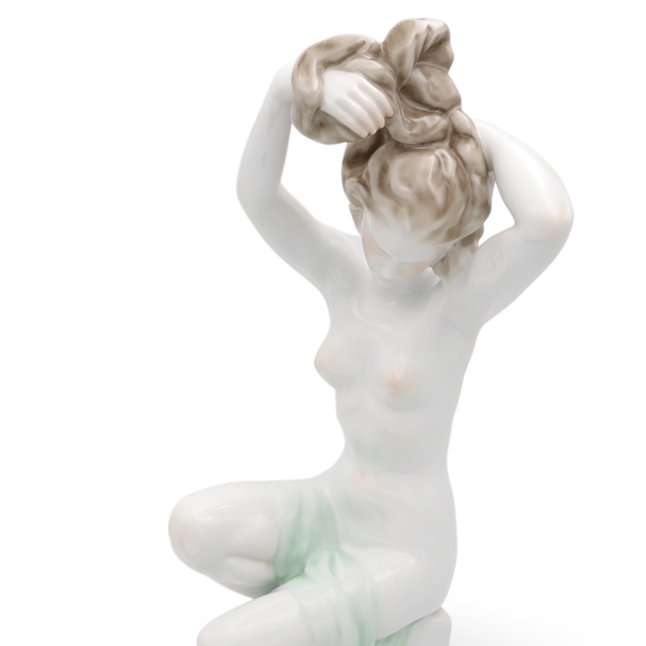 Herend Bathing Woman Porcelain Figurine Detailed View Thumbnail for Herend Bathing Woman - Porcelain Art Deco Nude Statue - Vintage Figurine - Collectible Sculpture - Hungarian Porcelain - Home Decor