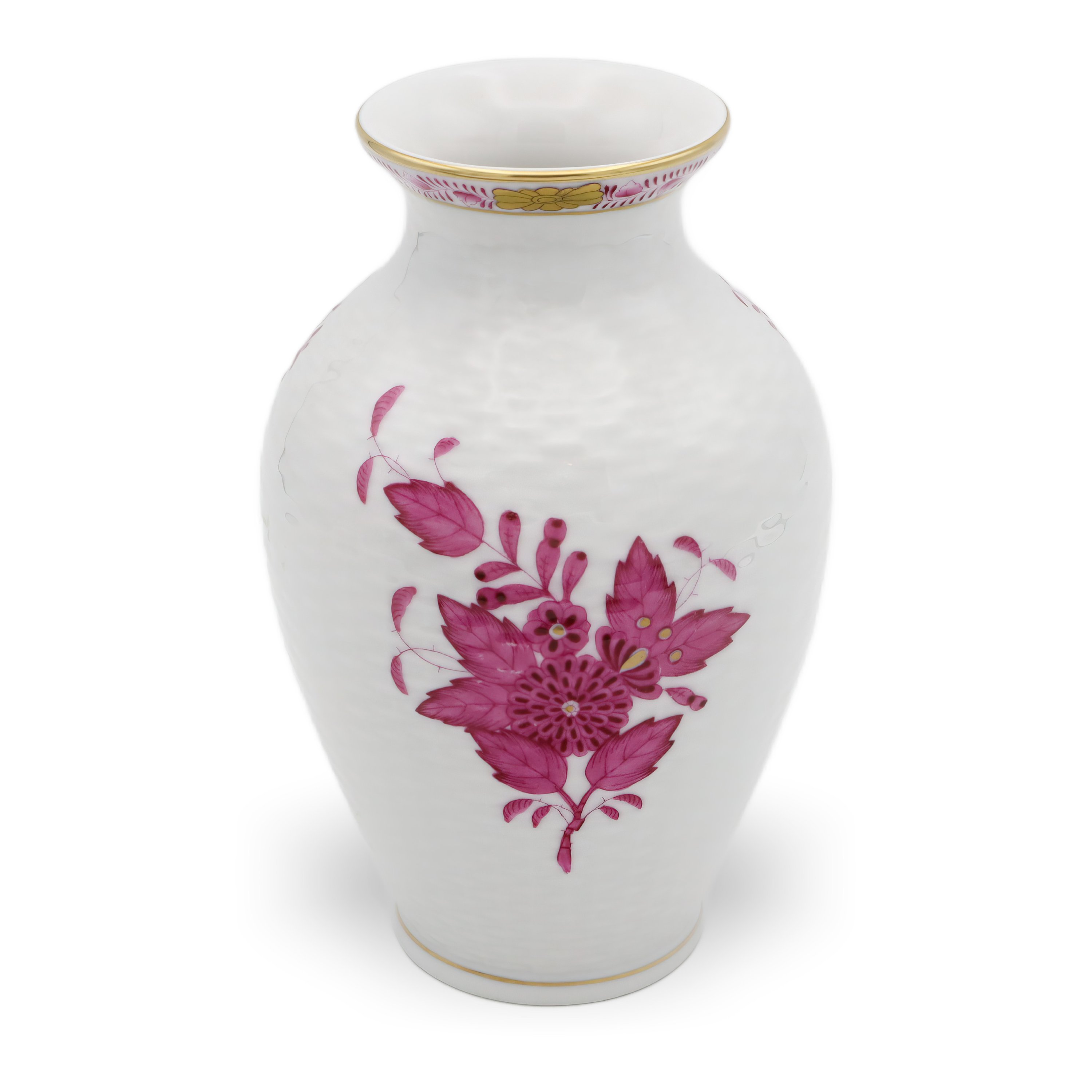 Herend Chinese Bouquet Purpur Vase – Basket Weave - Raspberry Pink - Vintage Hungarian Porcelain