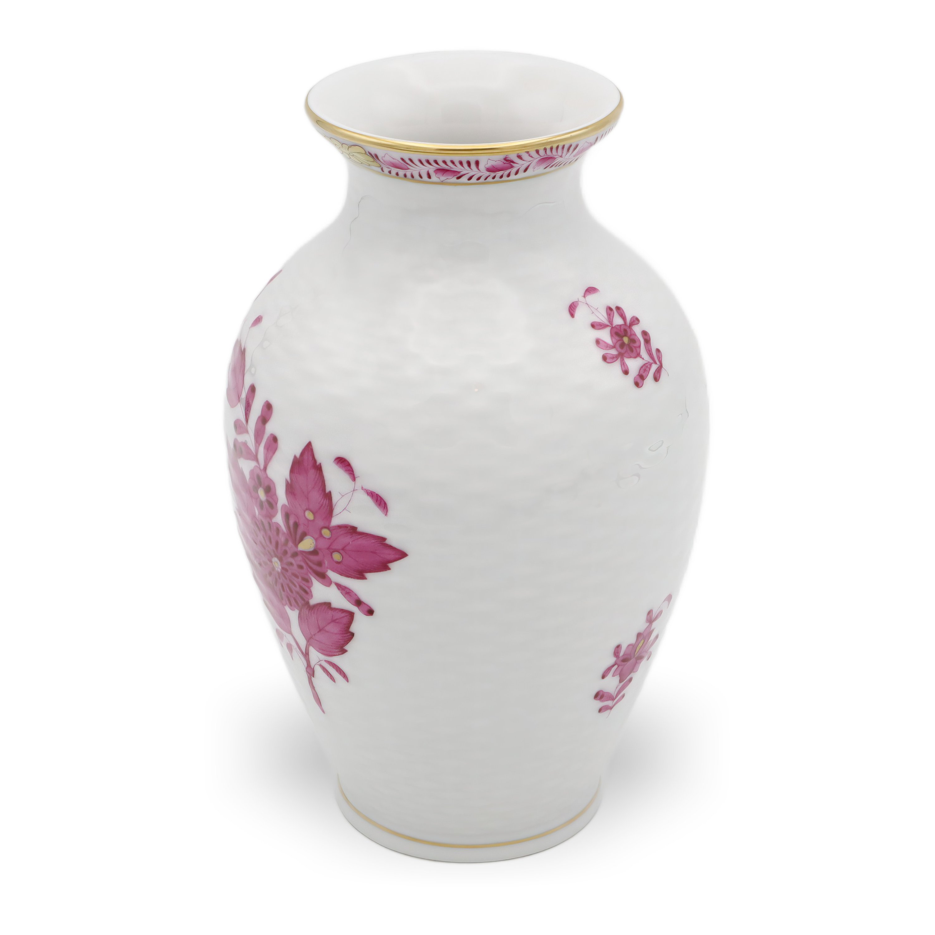 Herend Chinese Bouquet Purpur Vase – Basket Weave - Raspberry Pink - Vintage Hungarian Porcelain