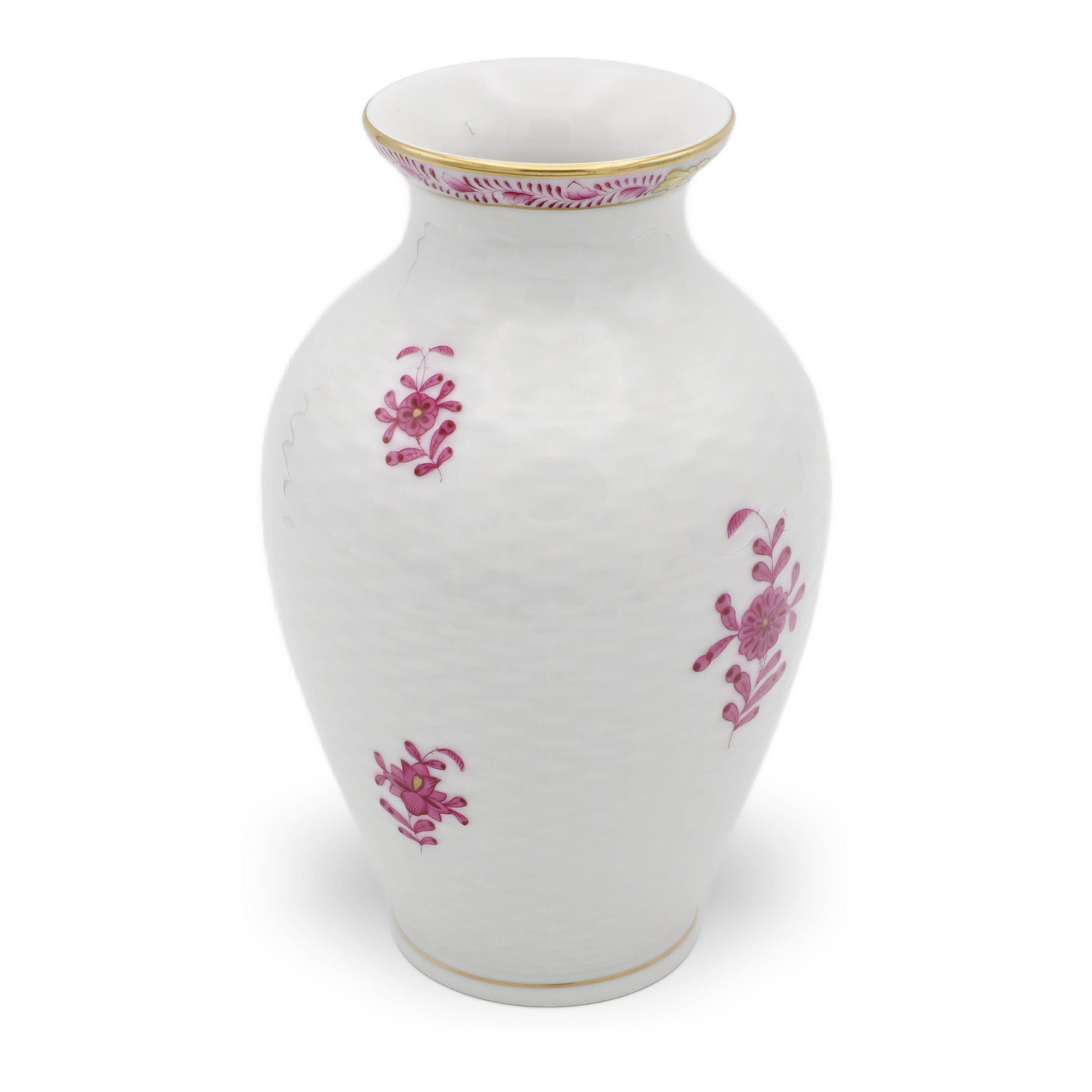 Herend Chinese Bouquet Purpur Vase – Basket Weave - Raspberry Pink - Vintage Hungarian Porcelain