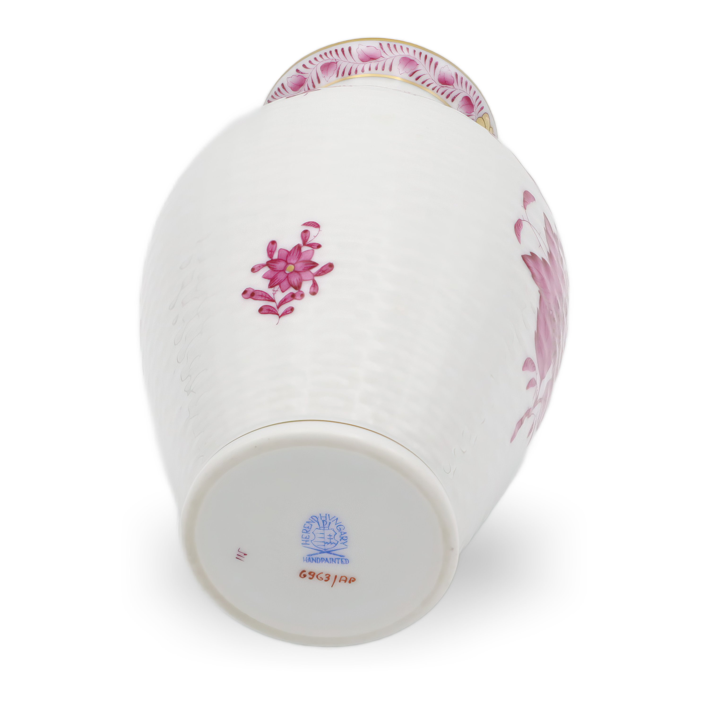 Herend Chinese Bouquet Purpur Vase – Basket Weave - Raspberry Pink - Vintage Hungarian Porcelain