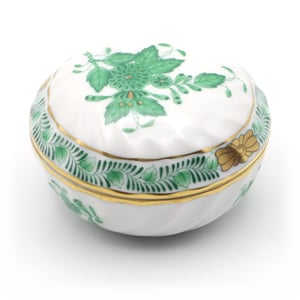 Herend Green Apponyi Trinket Box - Small Round Jewelry Box