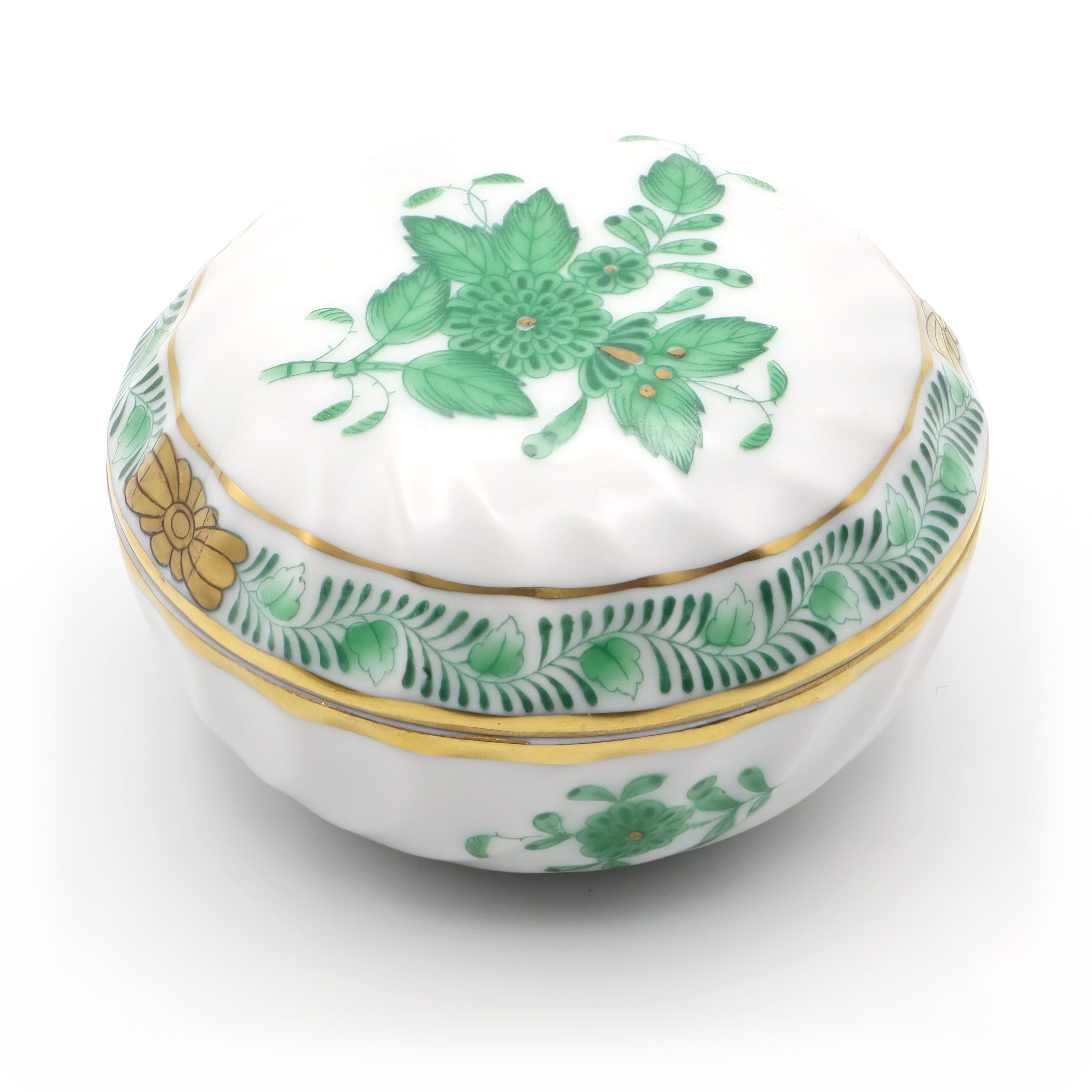 Herend Green Apponyi Trinket Box - Small Round Jewelry Box