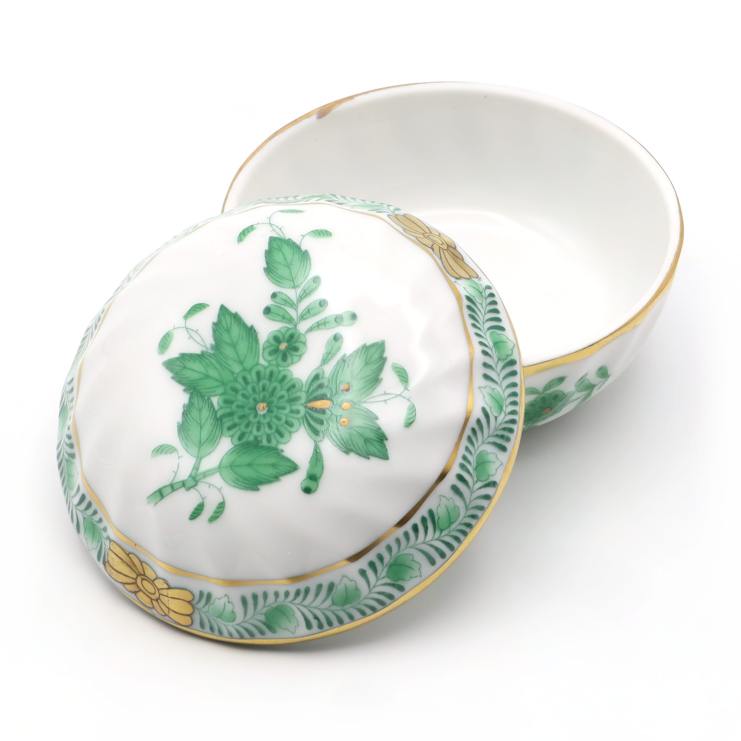 Herend Green Apponyi Trinket Box - Small Round Jewelry Box