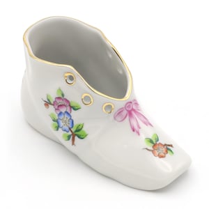 Herend Porcelain Baby Shoe With Floral Pattern - Vintage Collectible - Hand Painted - Nursery Decor - Hungarian Porcelain - Baby Shower Gift