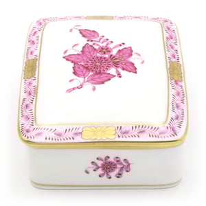 Herend Purpur Chinese Bouquet Large Jewelry Box - Porcelain Trinket Box - Hungarian Hand Painted - Vintage Herend Gift