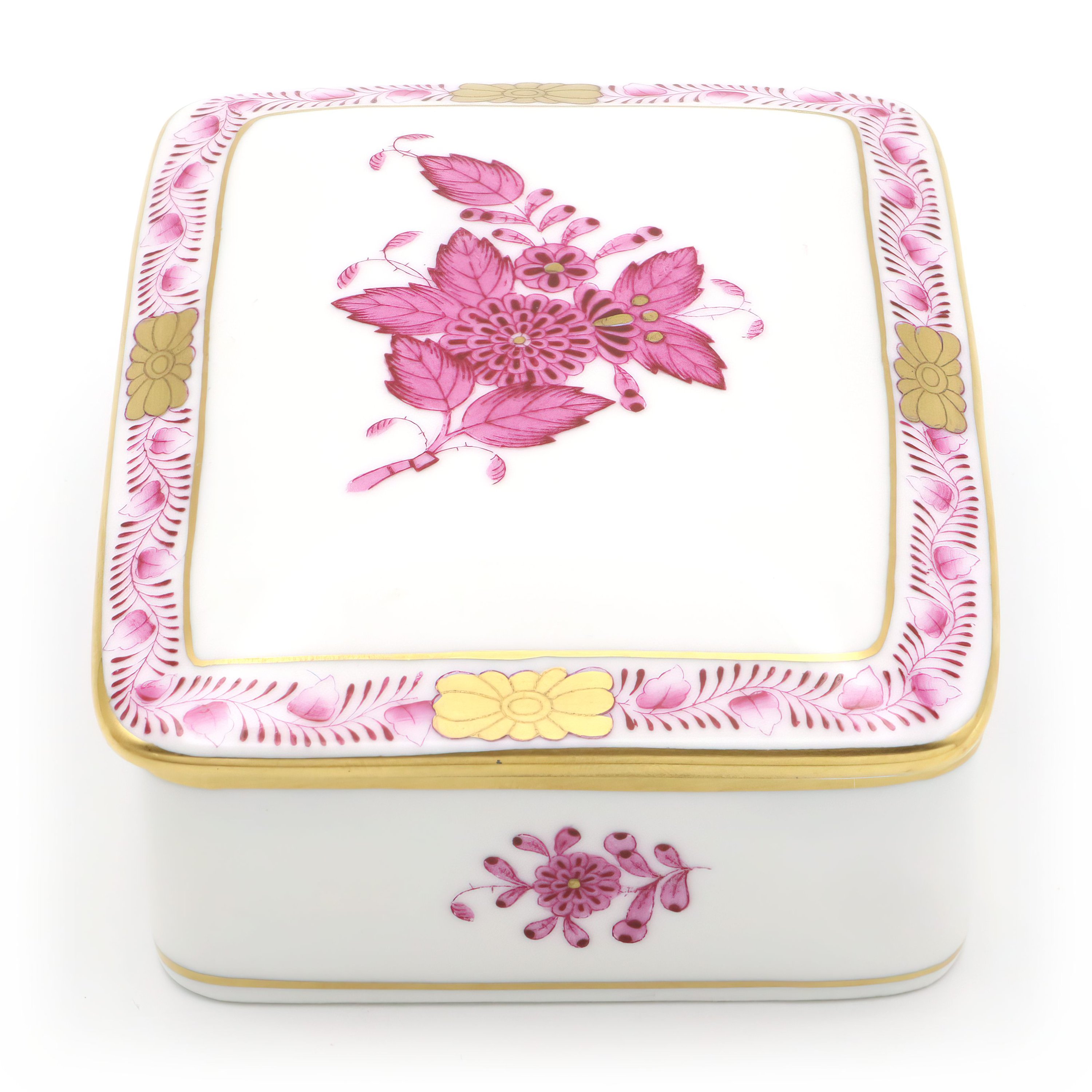 Herend Purpur Chinese Bouquet Large Jewelry Box - Porcelain Trinket Box - Hungarian Hand Painted - Vintage Herend Gift