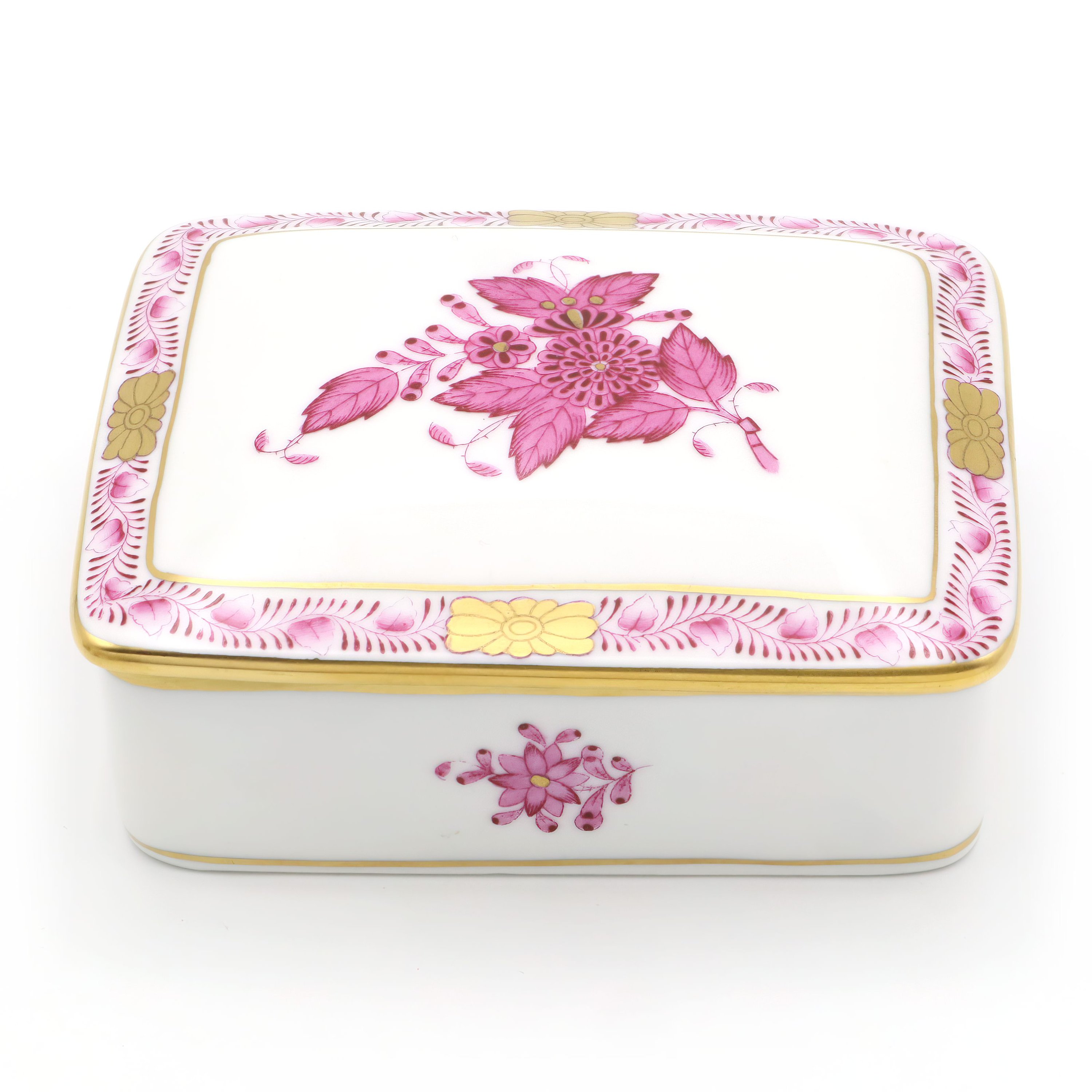 Thumbnail for Herend Purpur Chinese Bouquet Large Jewelry Box - Porcelain Trinket Box - Hungarian Hand Painted - Vintage Herend Gift