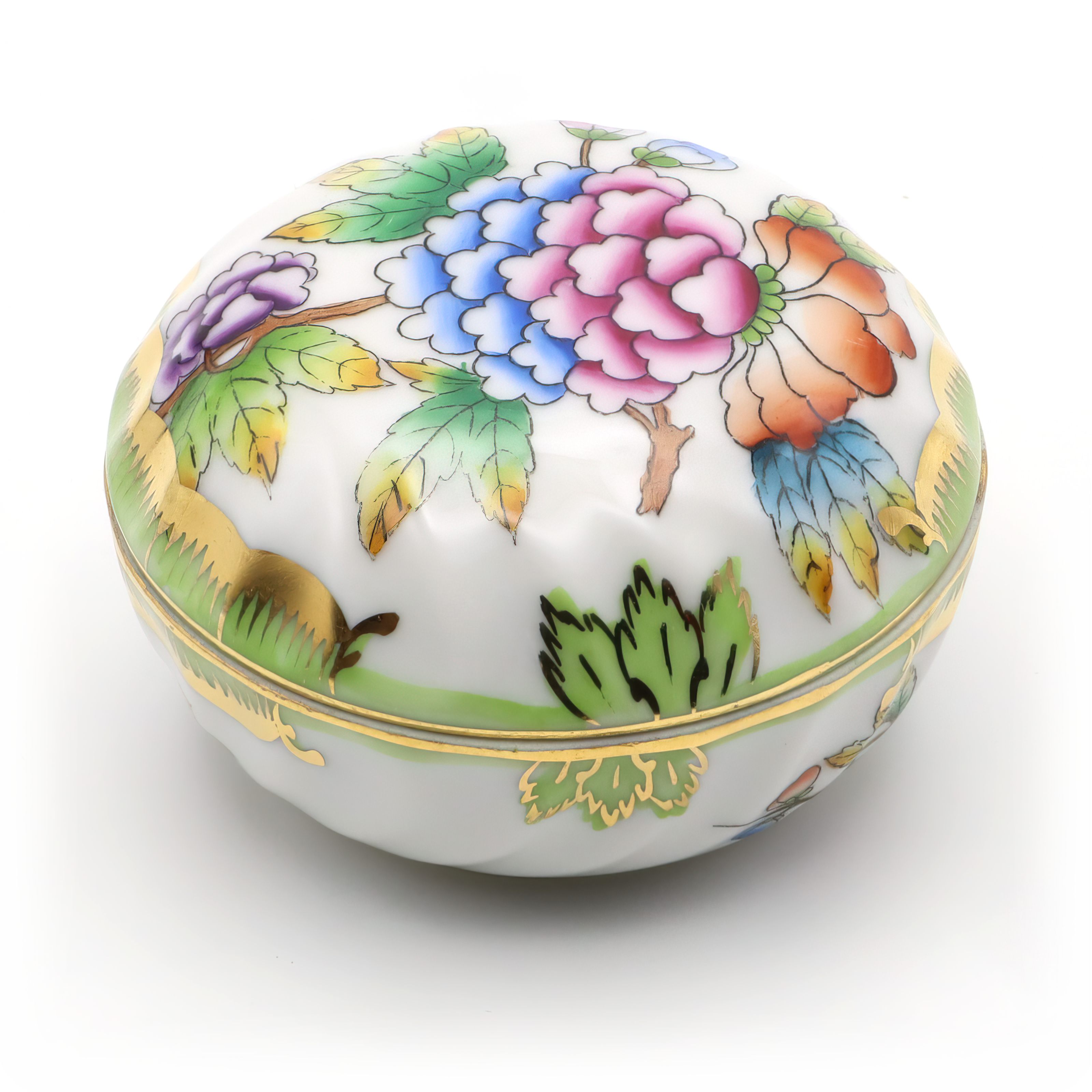 Herend Queen Victoria Trinket Box Detailed View Thumbnail for Herend Queen Victoria Trinket Box - Small Round Jewelry Box - Porcelain Keepsake - Hand Painted Vanity Decor - Vintage Gift