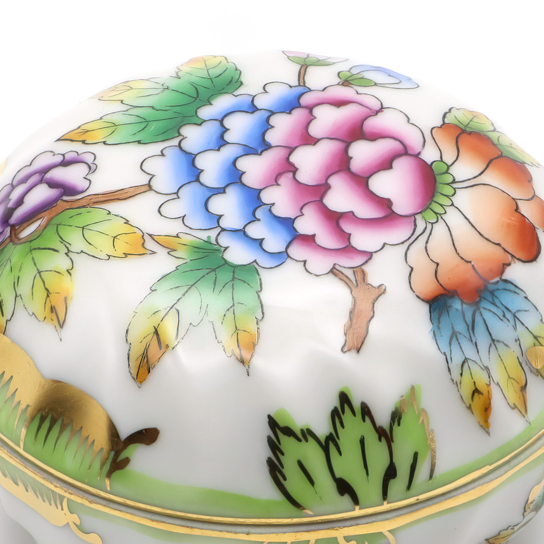 Herend Queen Victoria Trinket Box Detailed View Thumbnail for Herend Queen Victoria Trinket Box - Small Round Jewelry Box - Porcelain Keepsake - Hand Painted Vanity Decor - Vintage Gift