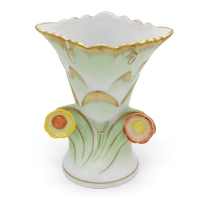Herend Queen Victoria Tulip Vase - Porcelain Floral Bud Vase - Hand Painted Hungary - Butterfly Motif - Rare Vintage Decor