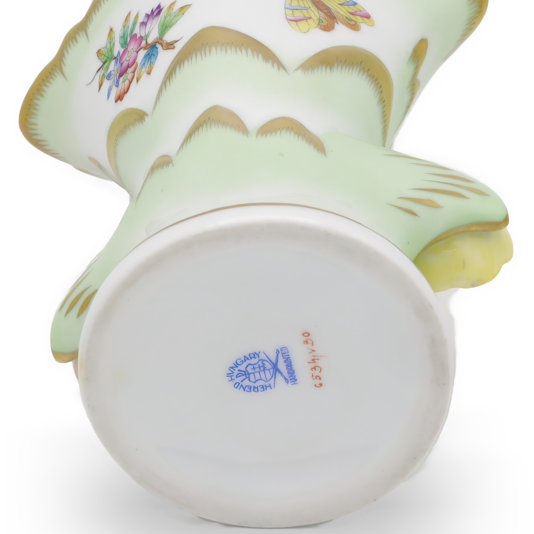 Herend Queen Victoria Tulip Vase Base Detailed View Thumbnail for Herend Queen Victoria Tulip Vase - Porcelain Floral Bud Vase - Hand Painted Hungary - Butterfly Motif - Rare Vintage Decor