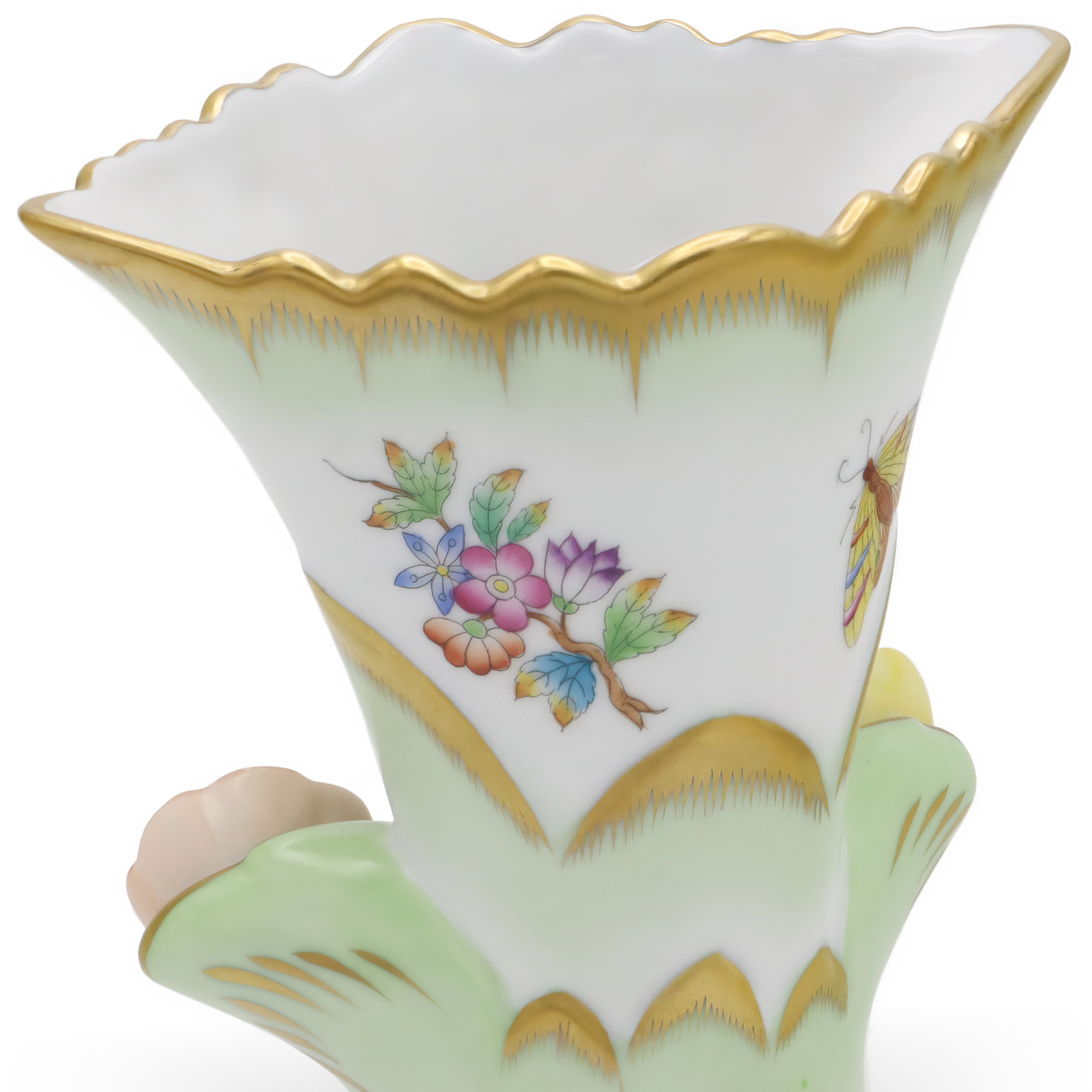 Herend Queen Victoria Tulip Vase Detailed View Thumbnail for Herend Queen Victoria Tulip Vase - Porcelain Floral Bud Vase - Hand Painted Hungary - Butterfly Motif - Rare Vintage Decor