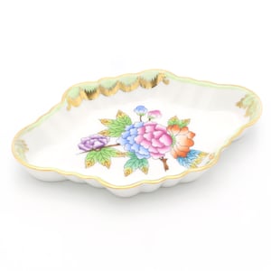 Herend Victoria Pattern Trinket Tray - Antique Jewelry Tray - Hand Painted Porcelain Dish - Vintage Hungarian Decor