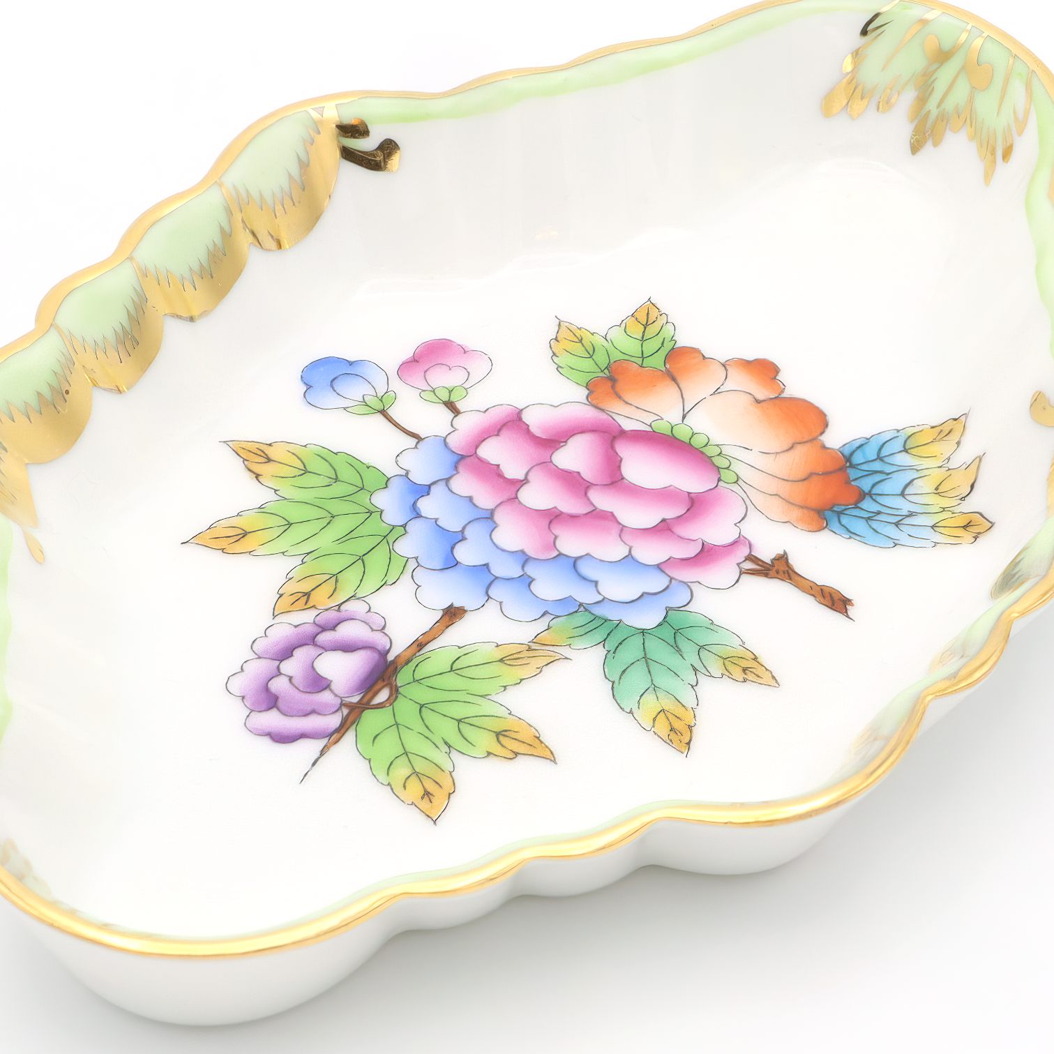 Herend Victoria Pattern Trinket Tray Detailed View Thumbnail for Herend Victoria Pattern Trinket Tray - Antique Jewelry Tray - Hand Painted Porcelain Dish - Vintage Hungarian Decor