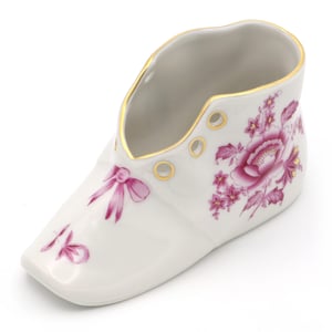 Herend Vintage Porcelain Baby Shoe - Purple Nanking Bouquet - Collectible Herend Figurine - Hungarian Porcelain - Nursery Decor