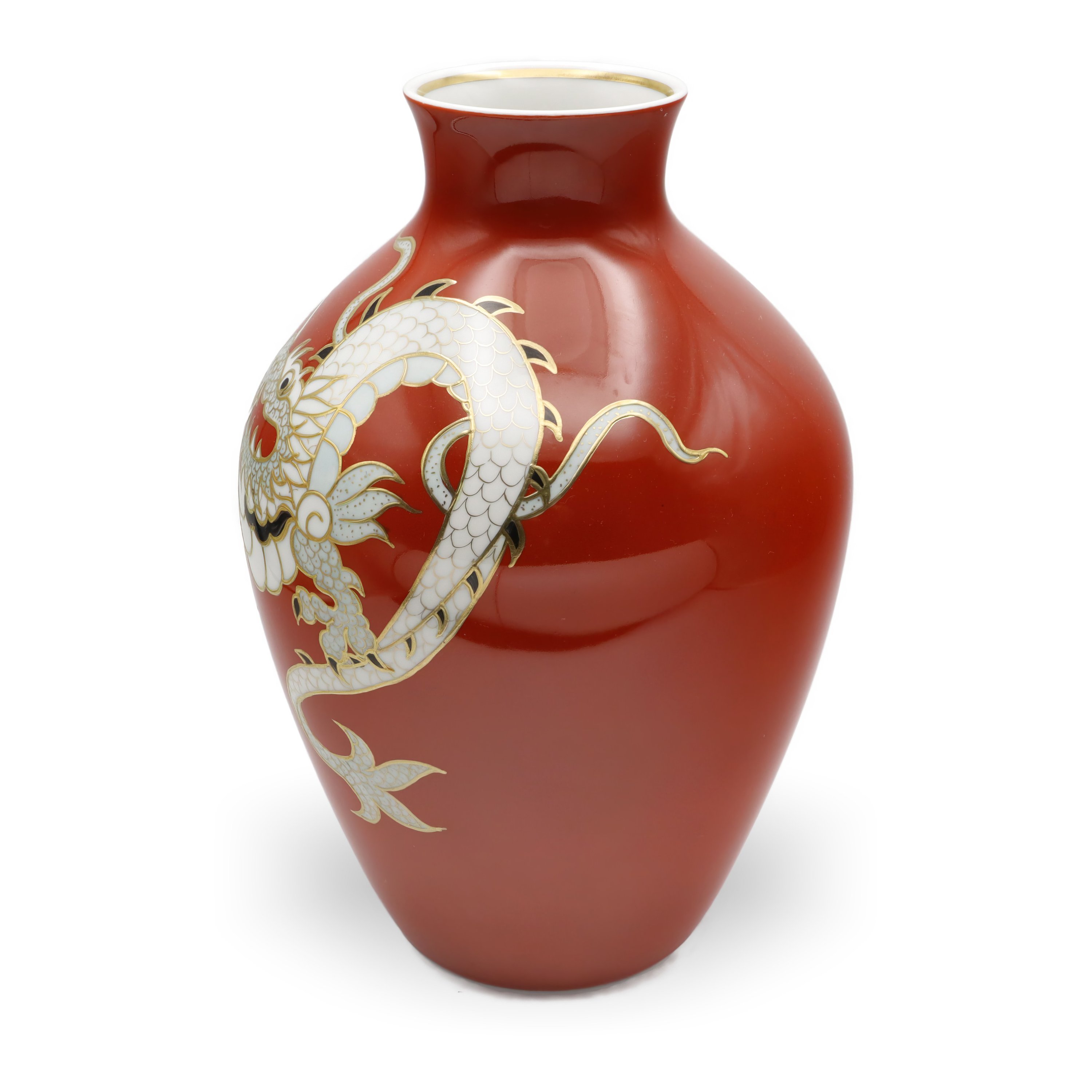 Thumbnail for Wallendorf Red Dragon Large Vase - Gold Rim - German Porcelain - Vintage 1950s - Hand Painted - Asian Motif - Collectible