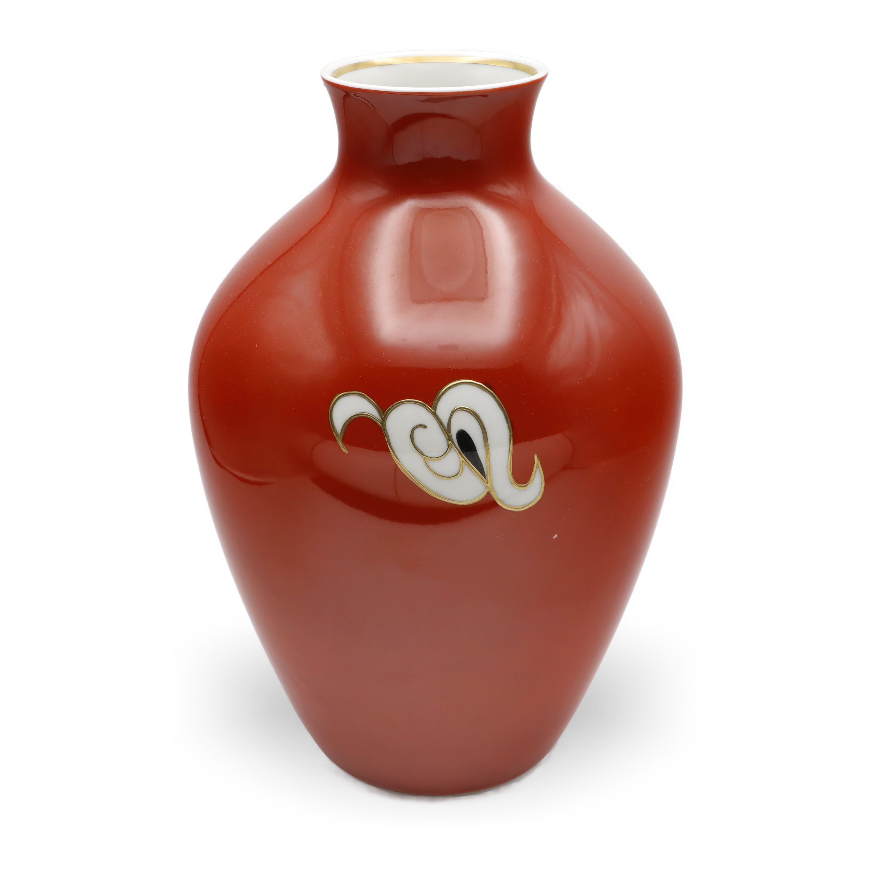 Thumbnail for Wallendorf Red Dragon Large Vase - Gold Rim - German Porcelain - Vintage 1950s - Hand Painted - Asian Motif - Collectible