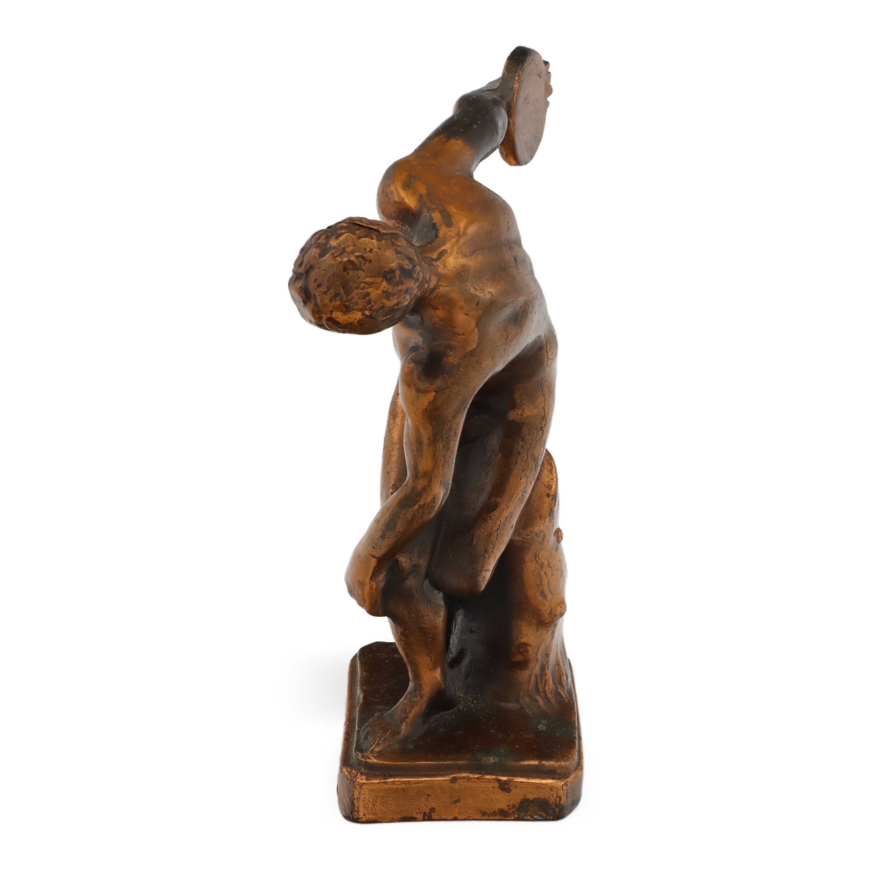 Discobolus Of Myron Red Iron Statue side angle showing classical discus thrower pose and antique patina on collectible iron sculpture