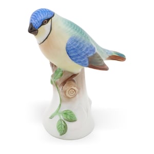 Herend Blue Tit Bird Porcelain Figurine - Hungary Hand Painted - Vintage Herend Bird - Rare Herend Collectible